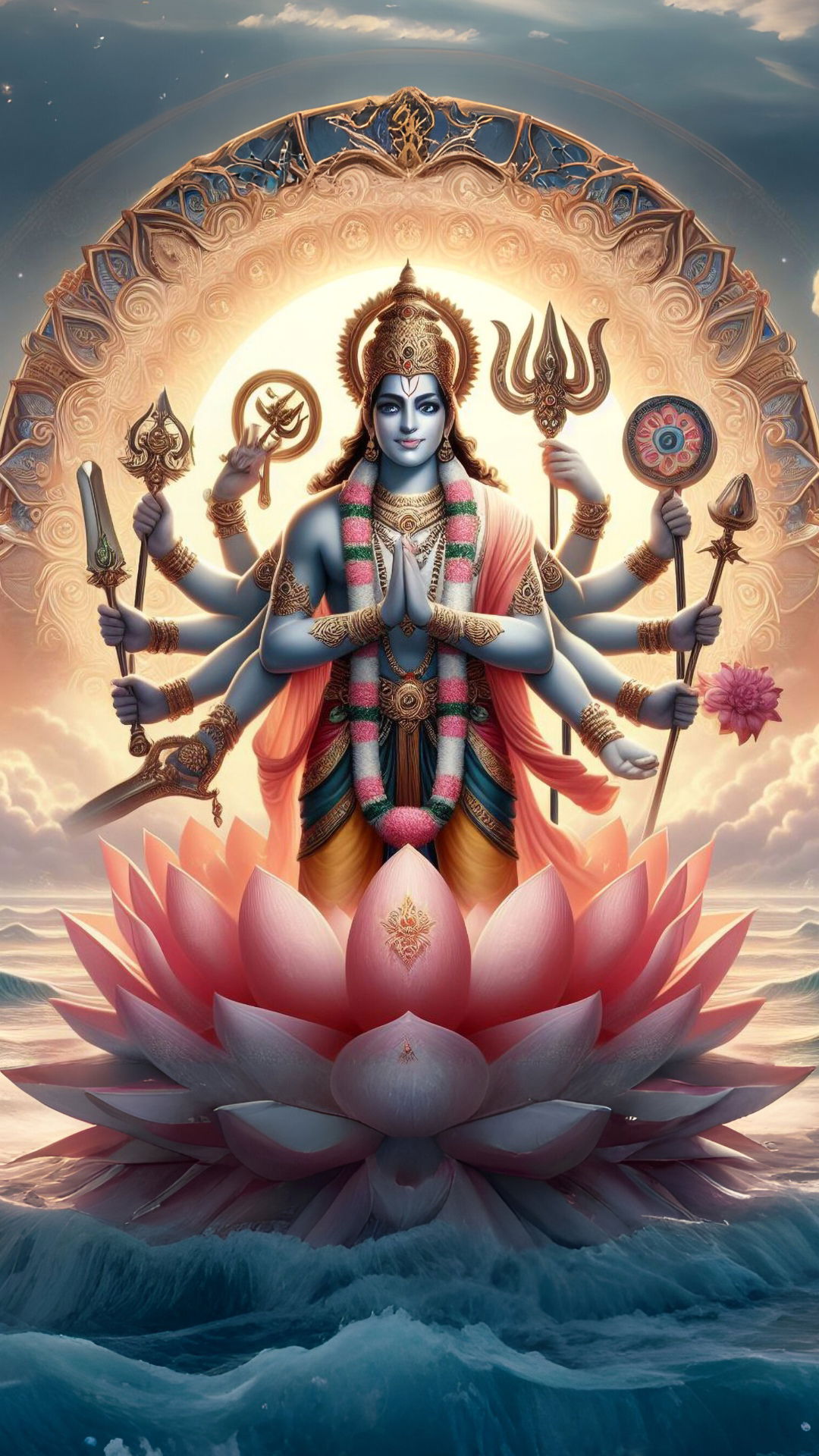 Lord Krishna on a lotus flower