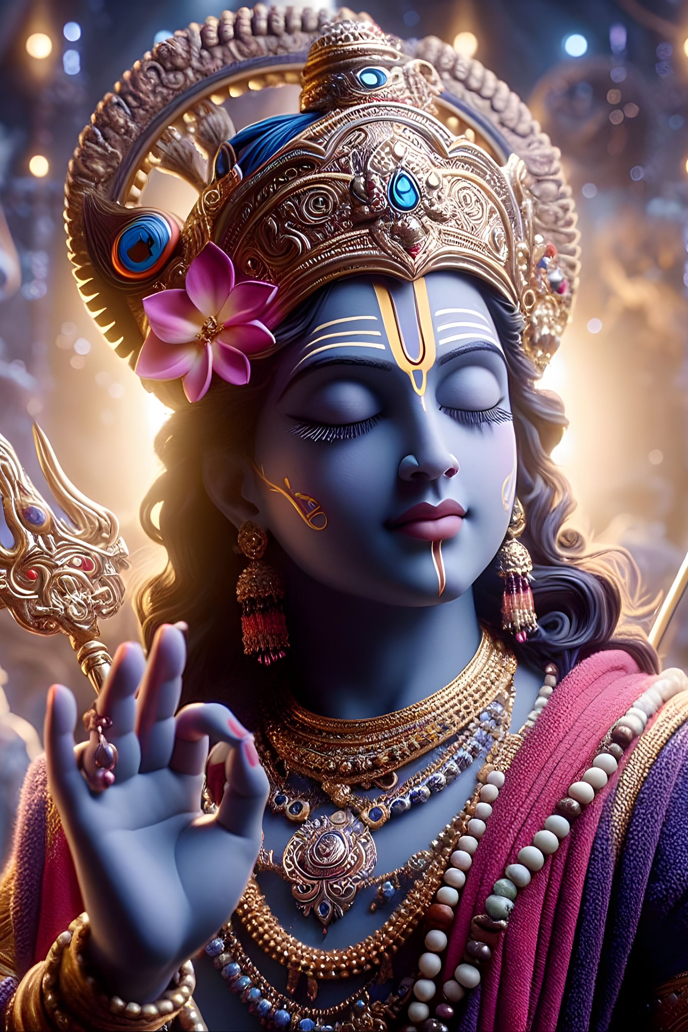 Serene blue-skinned Krishna portrait divine.
