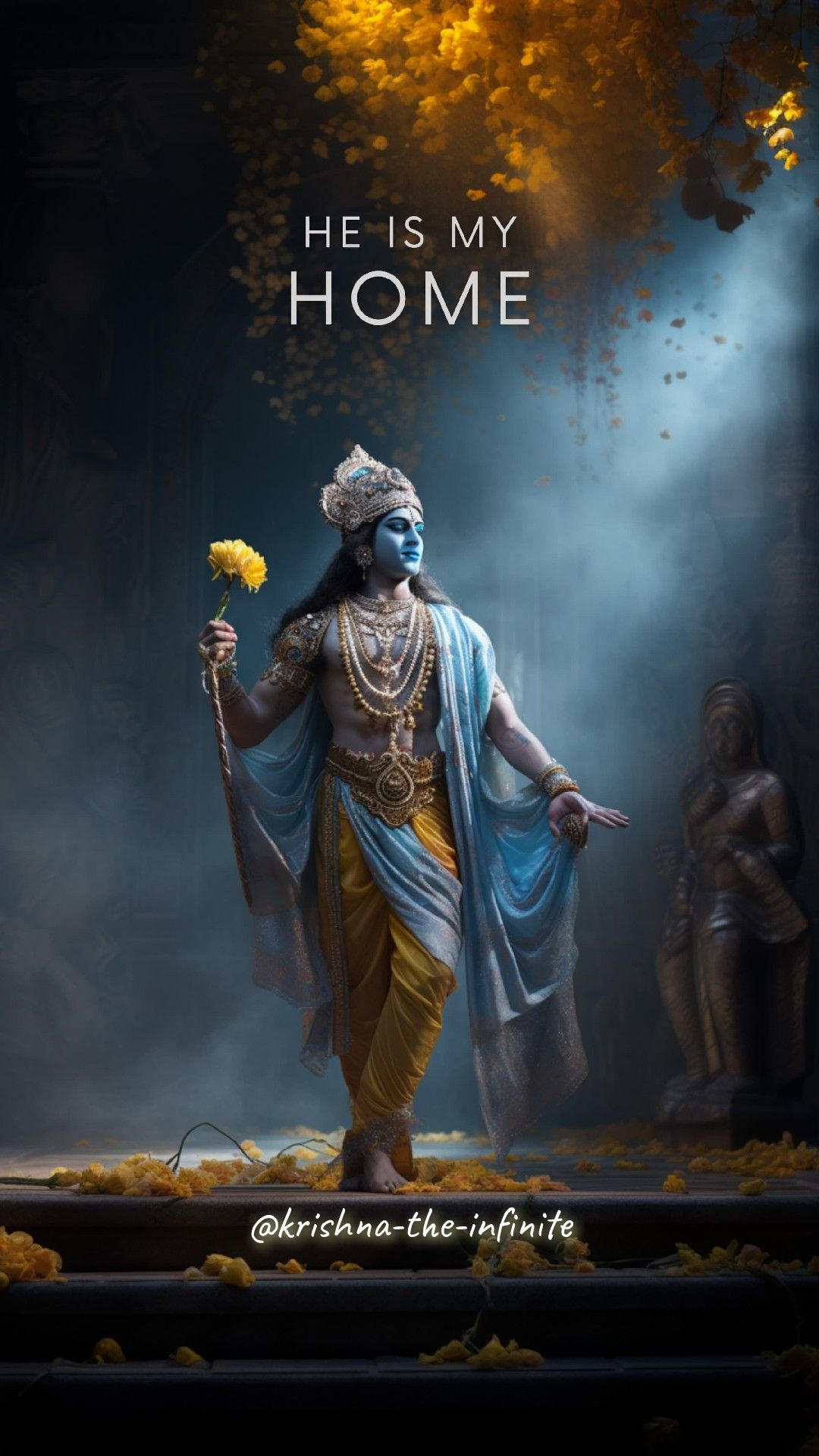 Krishna holding a yellow flower