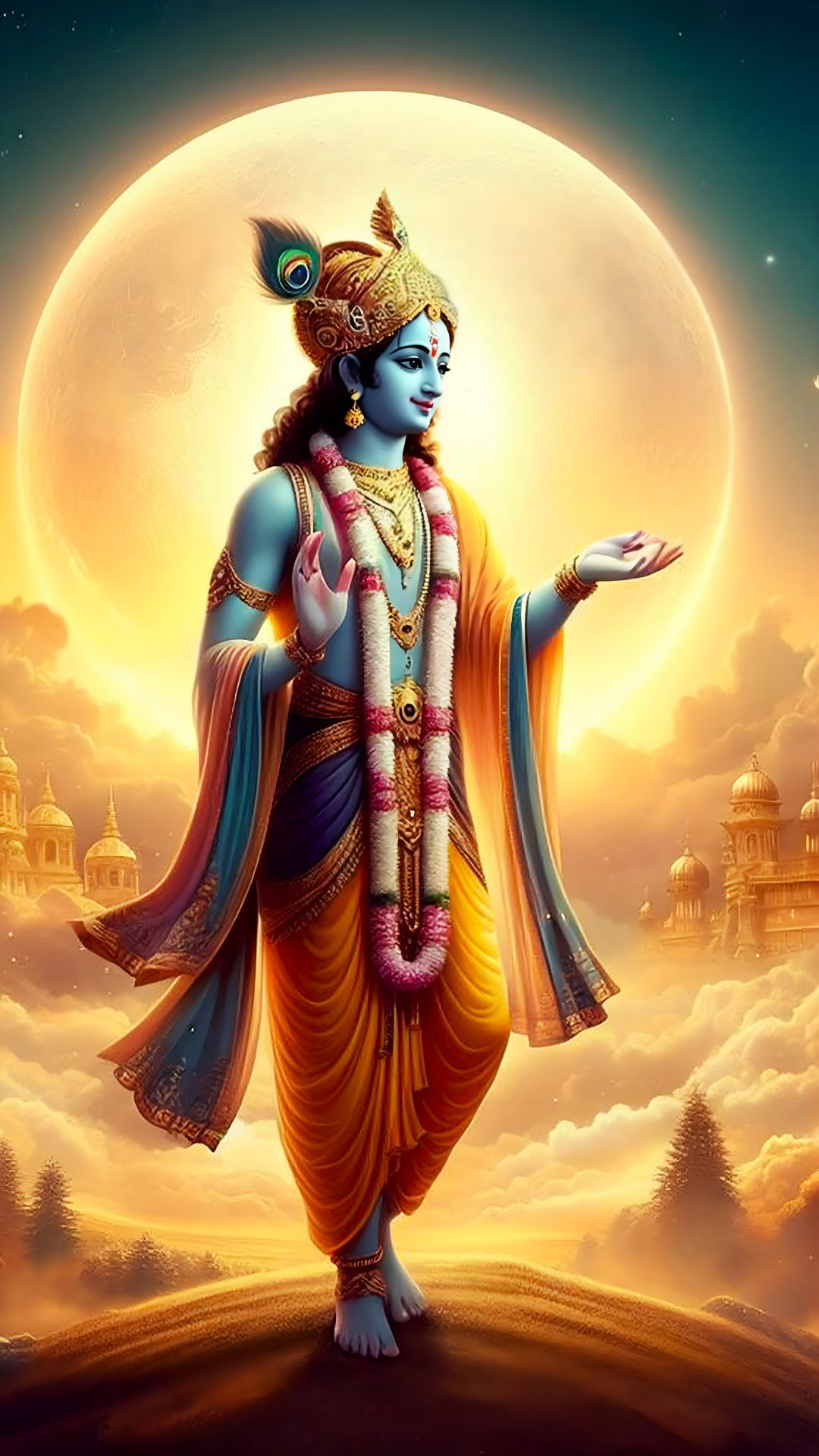 Lord Krishna playing flute in cosmos