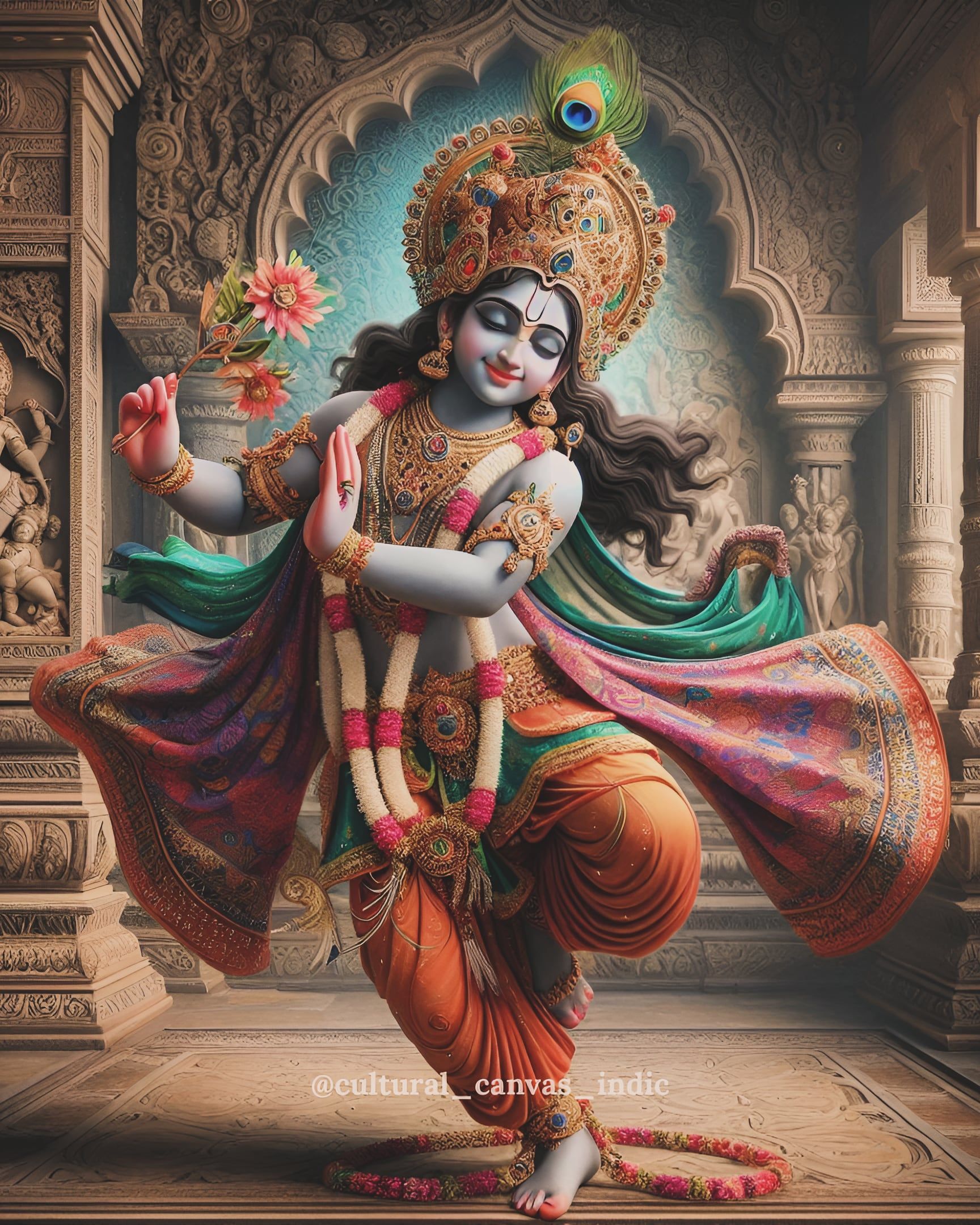 Lord Krishna playing the flute, divine image