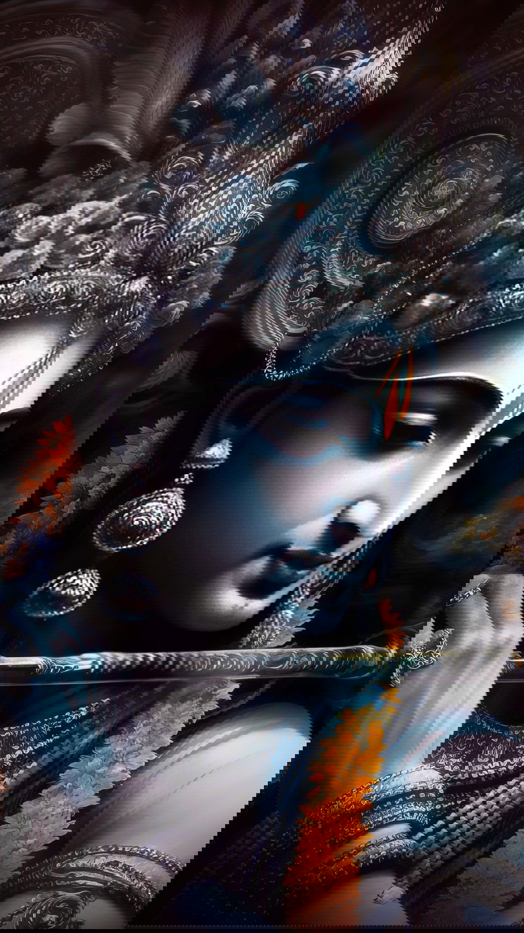 Krishna playing a flute, divine portrait