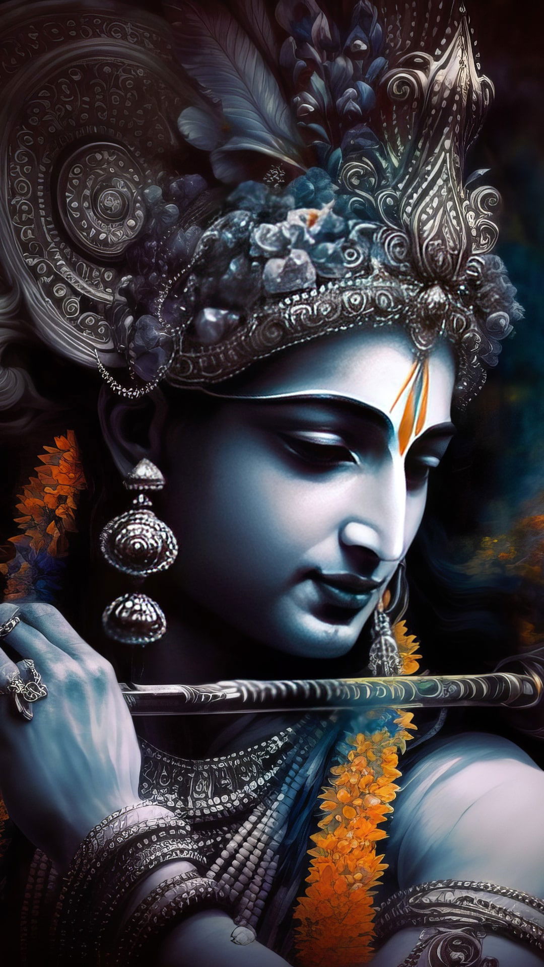 Krishna playing a flute, divine portrait