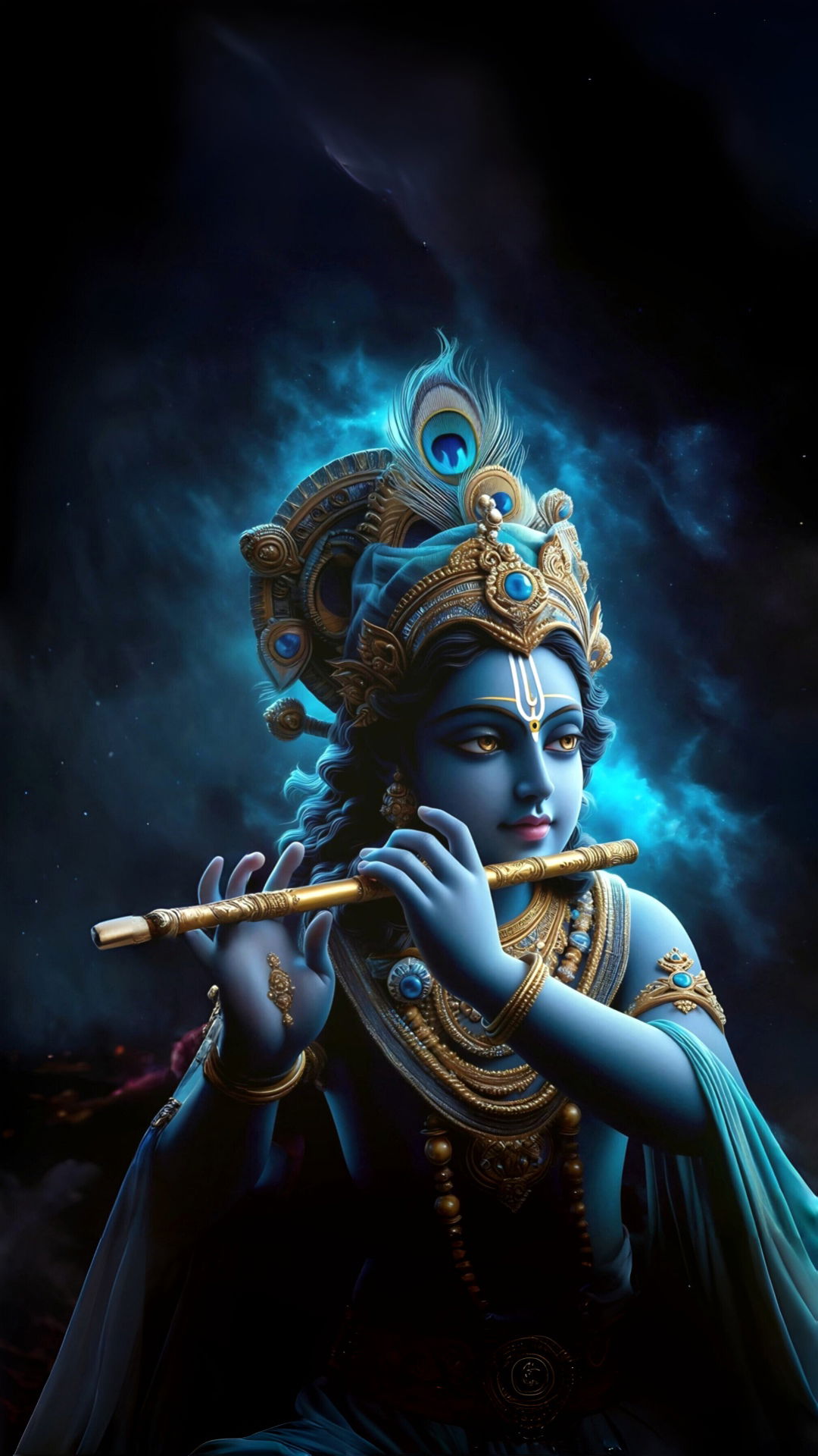 Krishna playing the flute, divine portrait