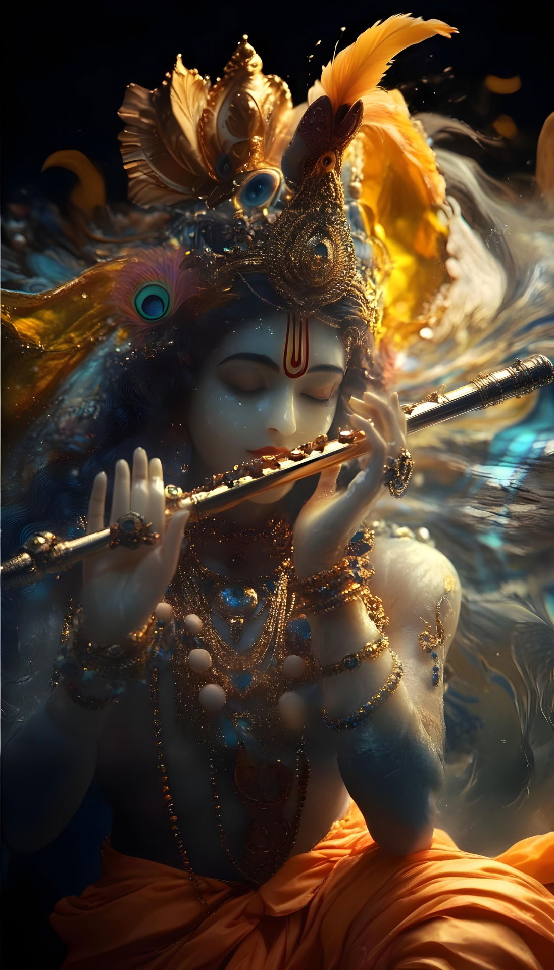 Lord Krishna playing divine flute.