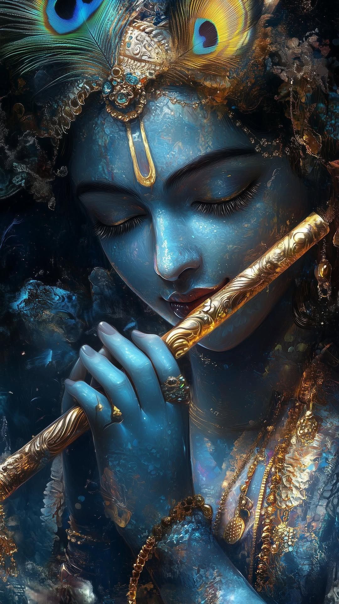 Krishna playing the flute, divine portrait