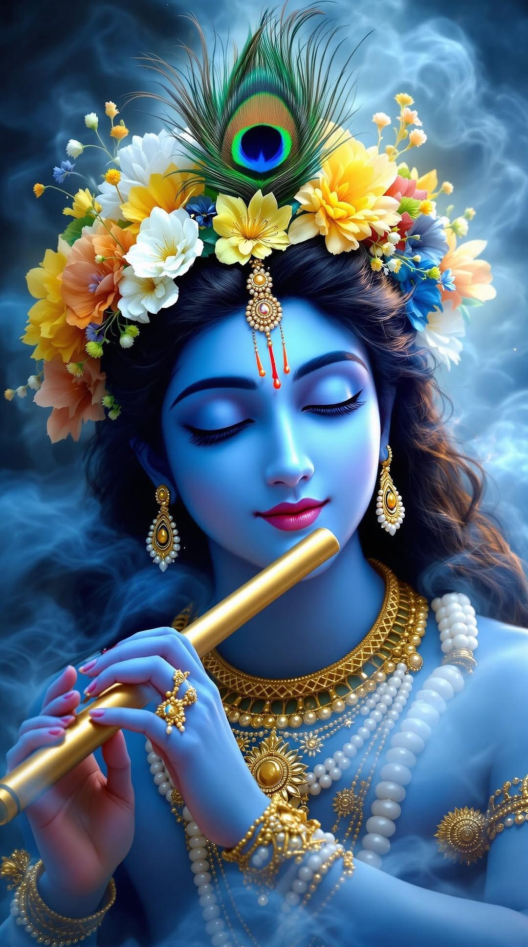 Krishna playing a flute, divine portrait