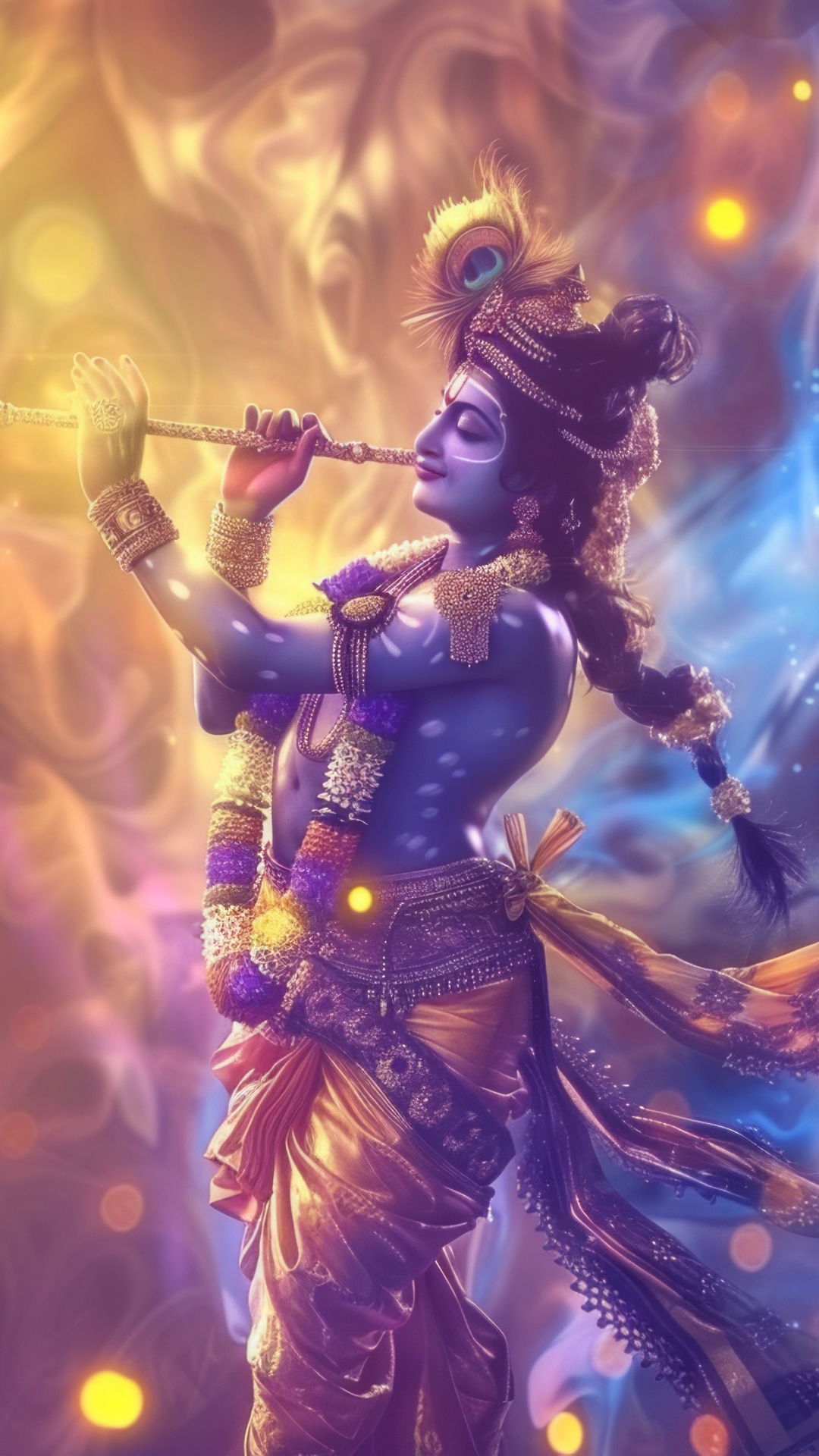 Krishna playing flute devotional wallpaper