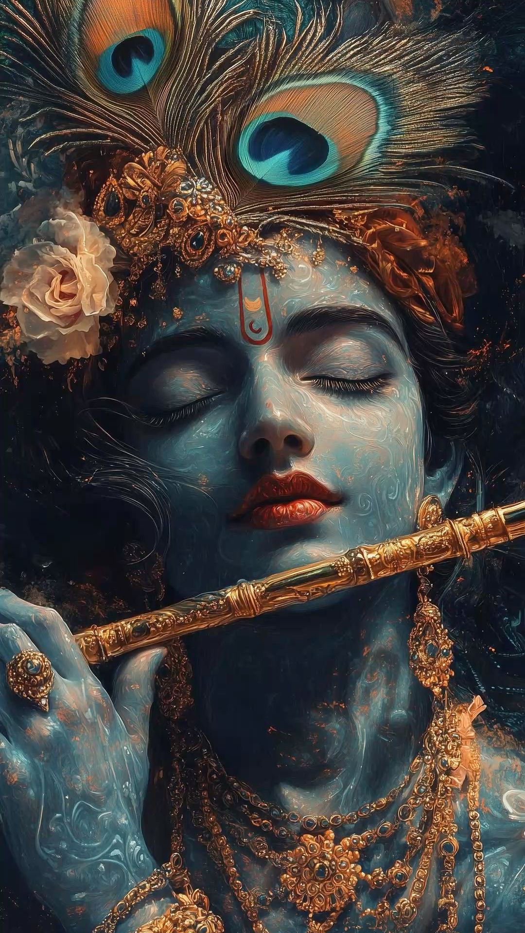 Krishna playing the flute, divine portrait