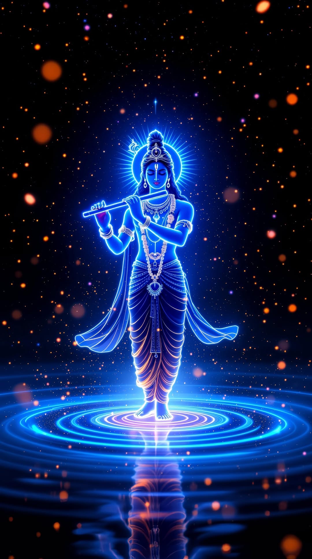 Lord Krishna playing flute in space