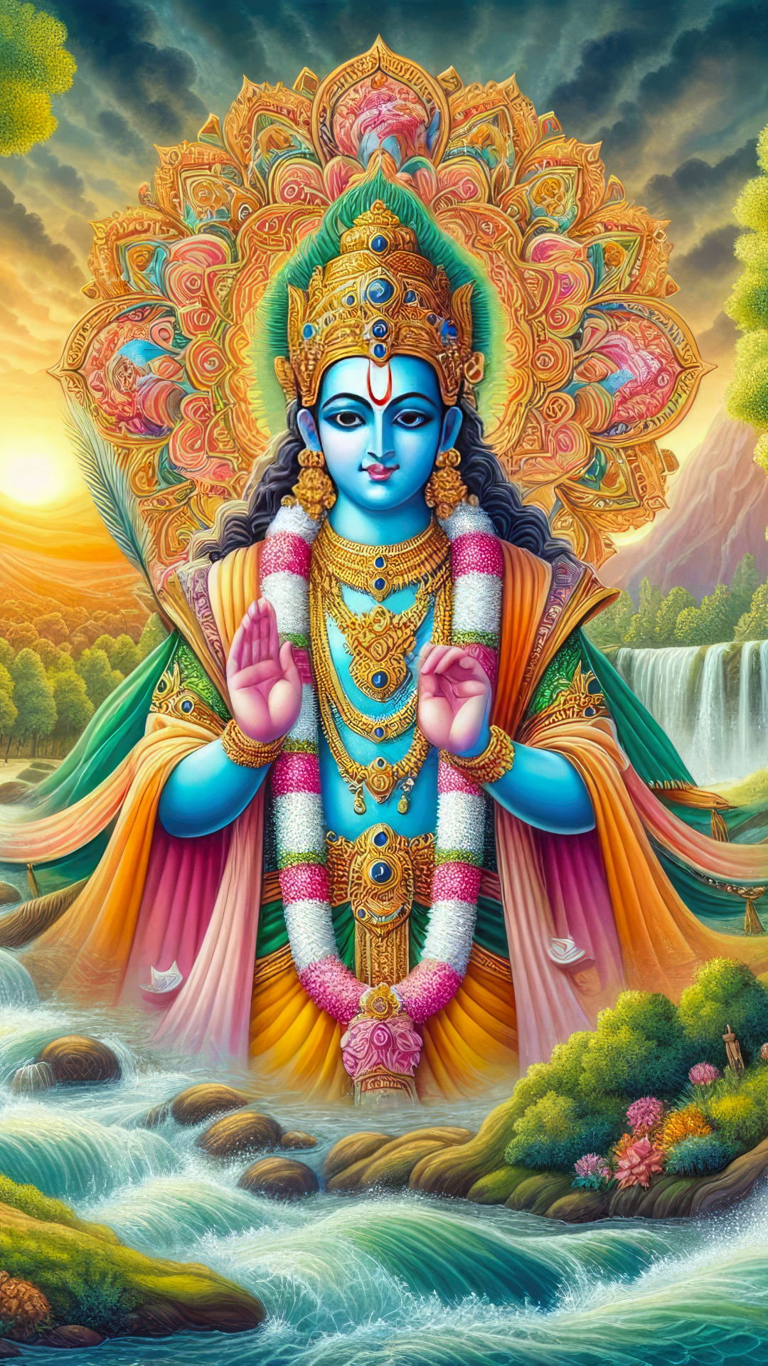 Lord Krishna offering blessings, divine wallpaper