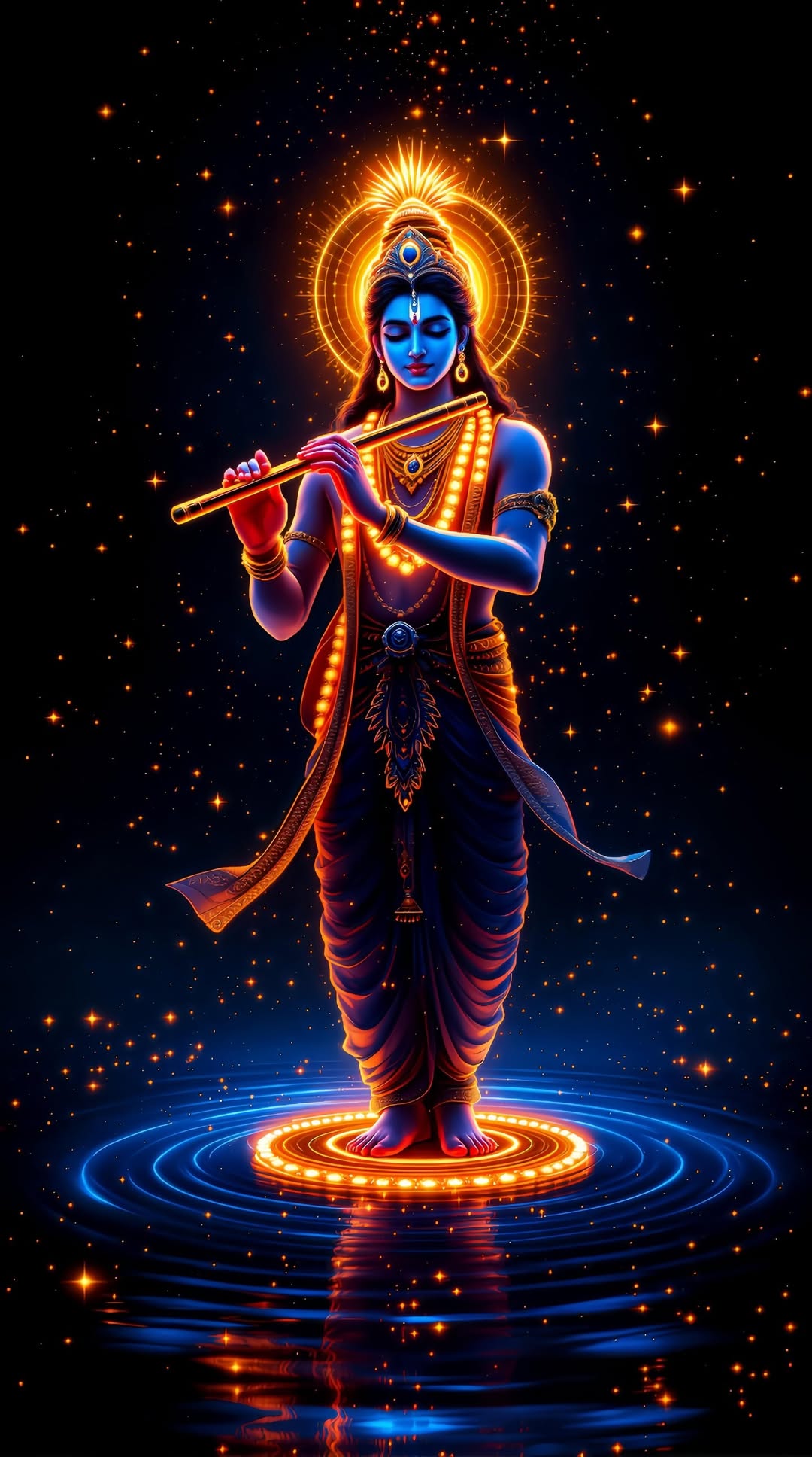 Lord Krishna playing flute in cosmos