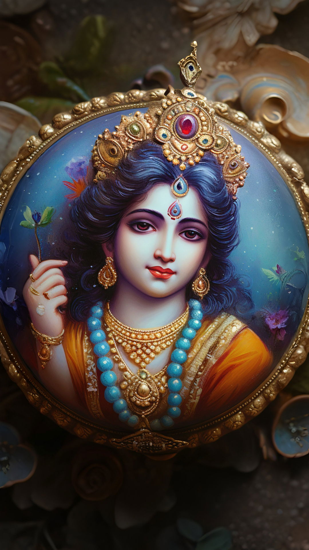 Lord Krishna with lotus and jewels