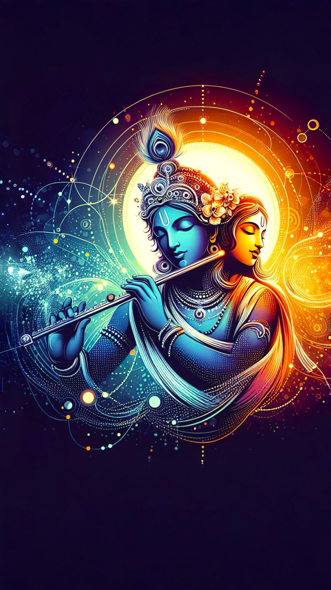 Krishna playing flute in cosmic galaxy
