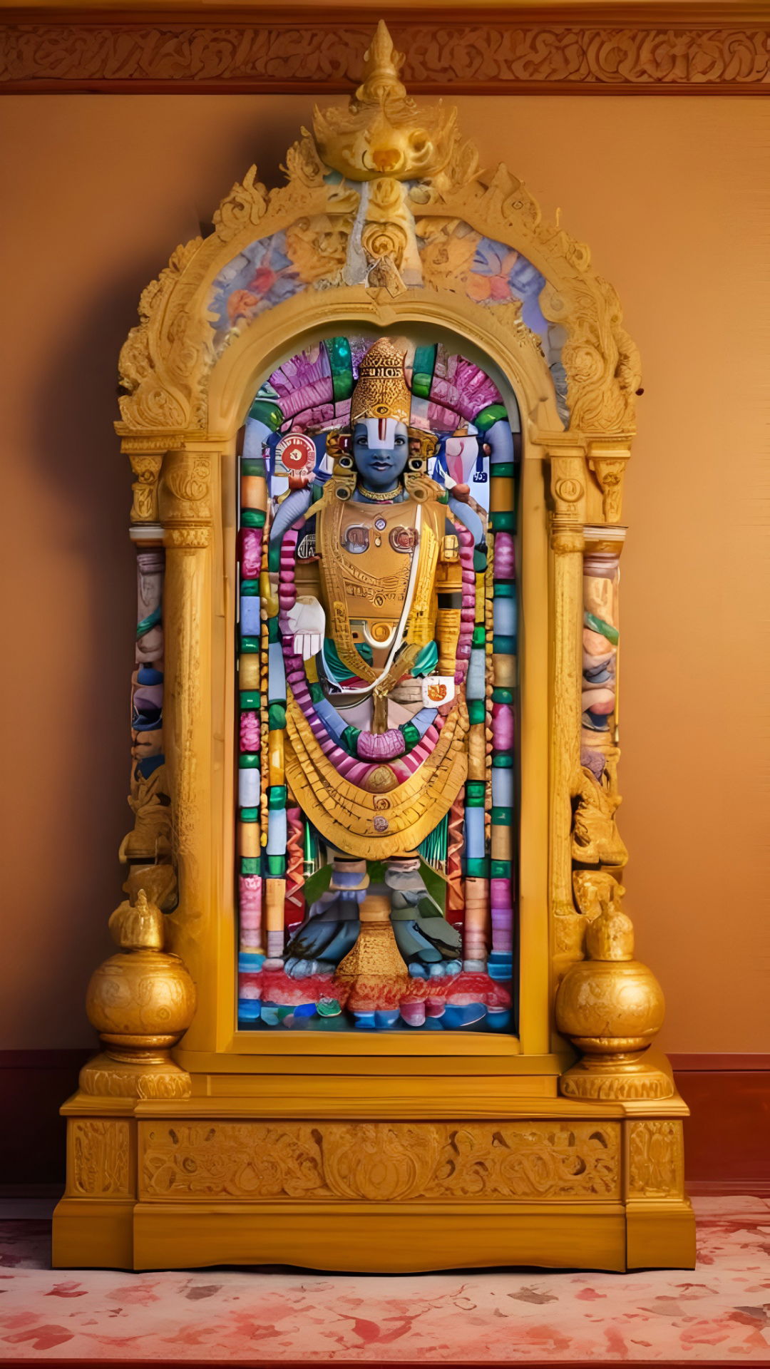 Lord Krishna in ornate golden frame