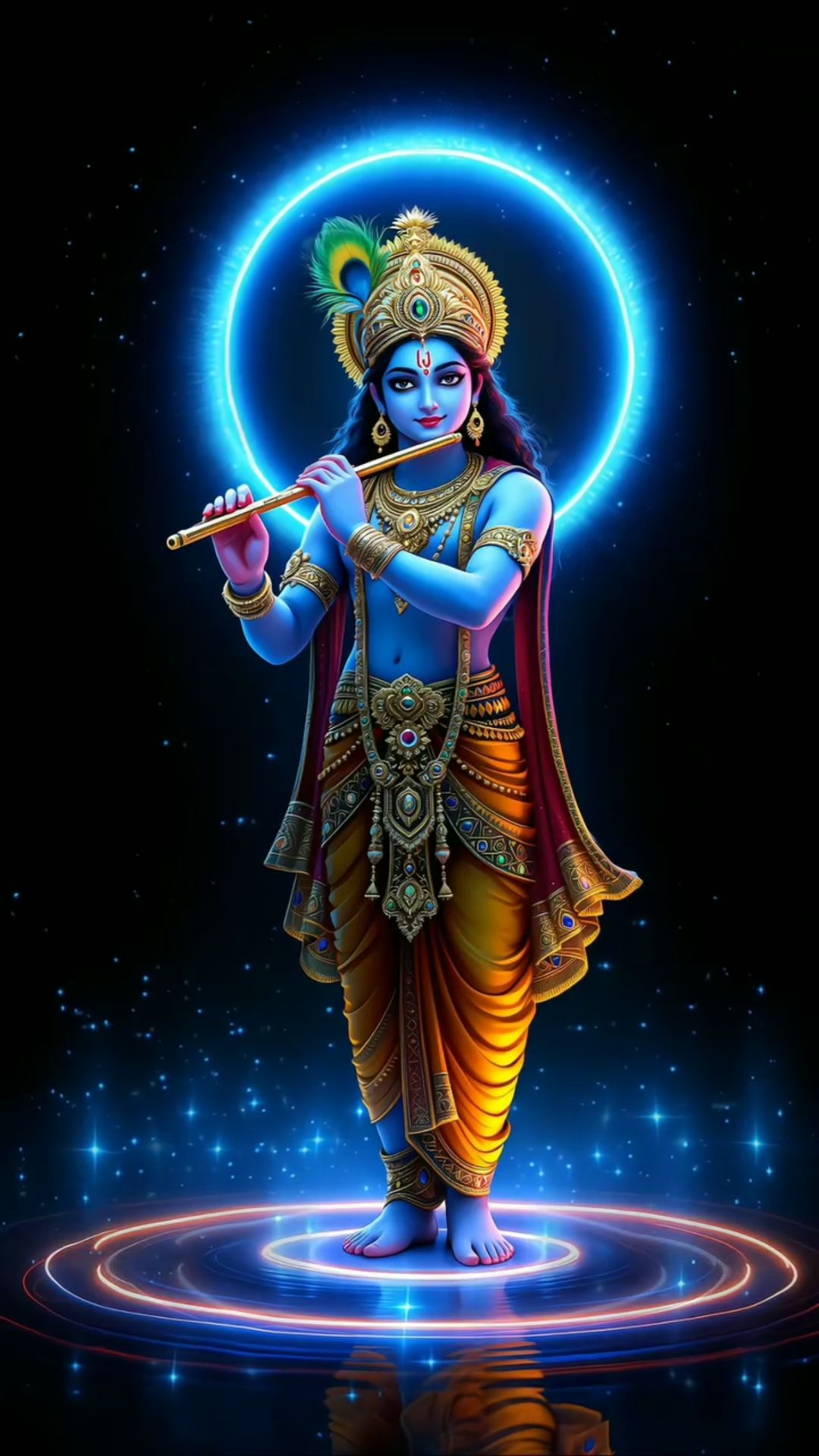 Lord Krishna playing the flute, divine art