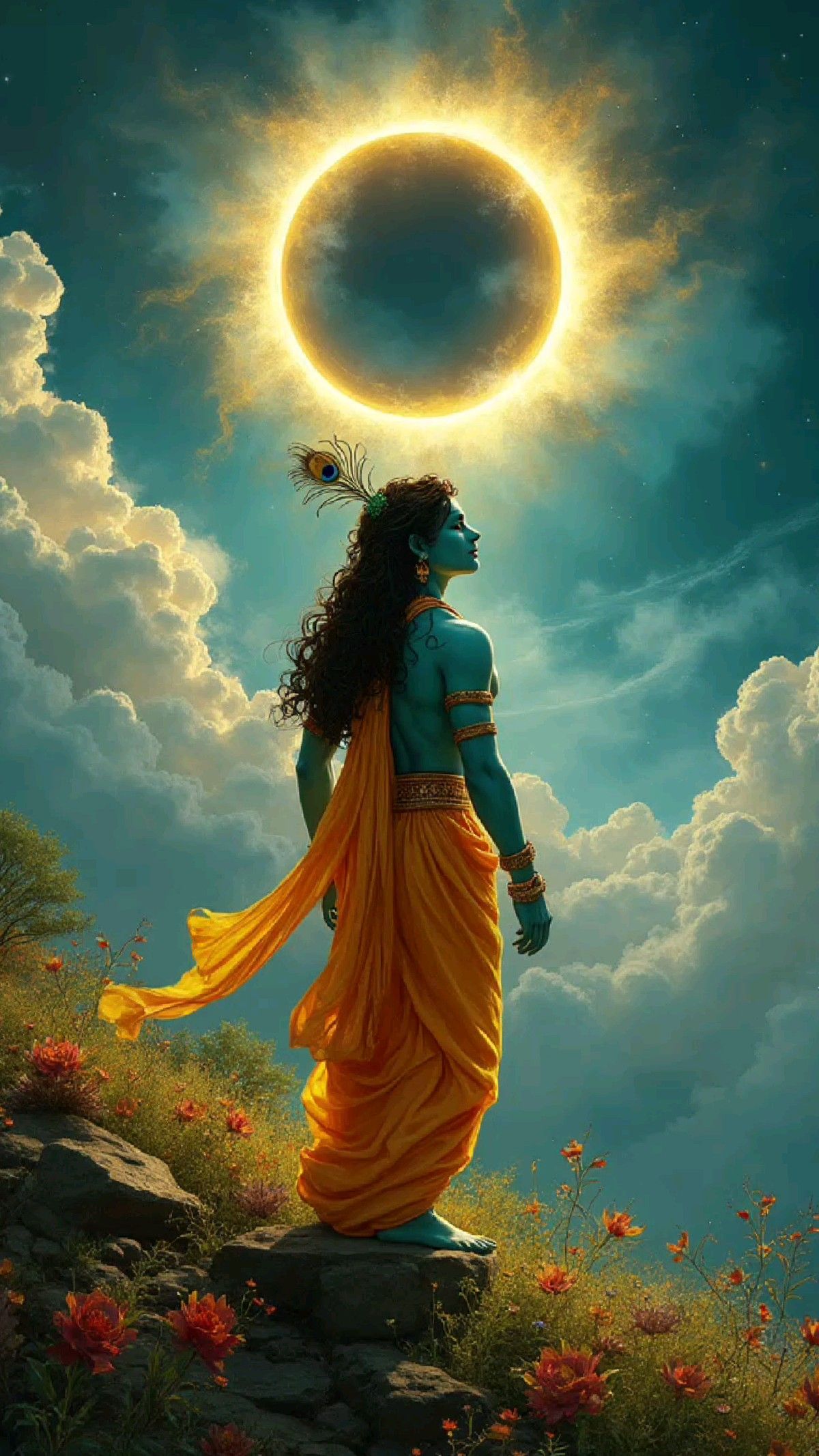 Krishna with peacock feather and flute