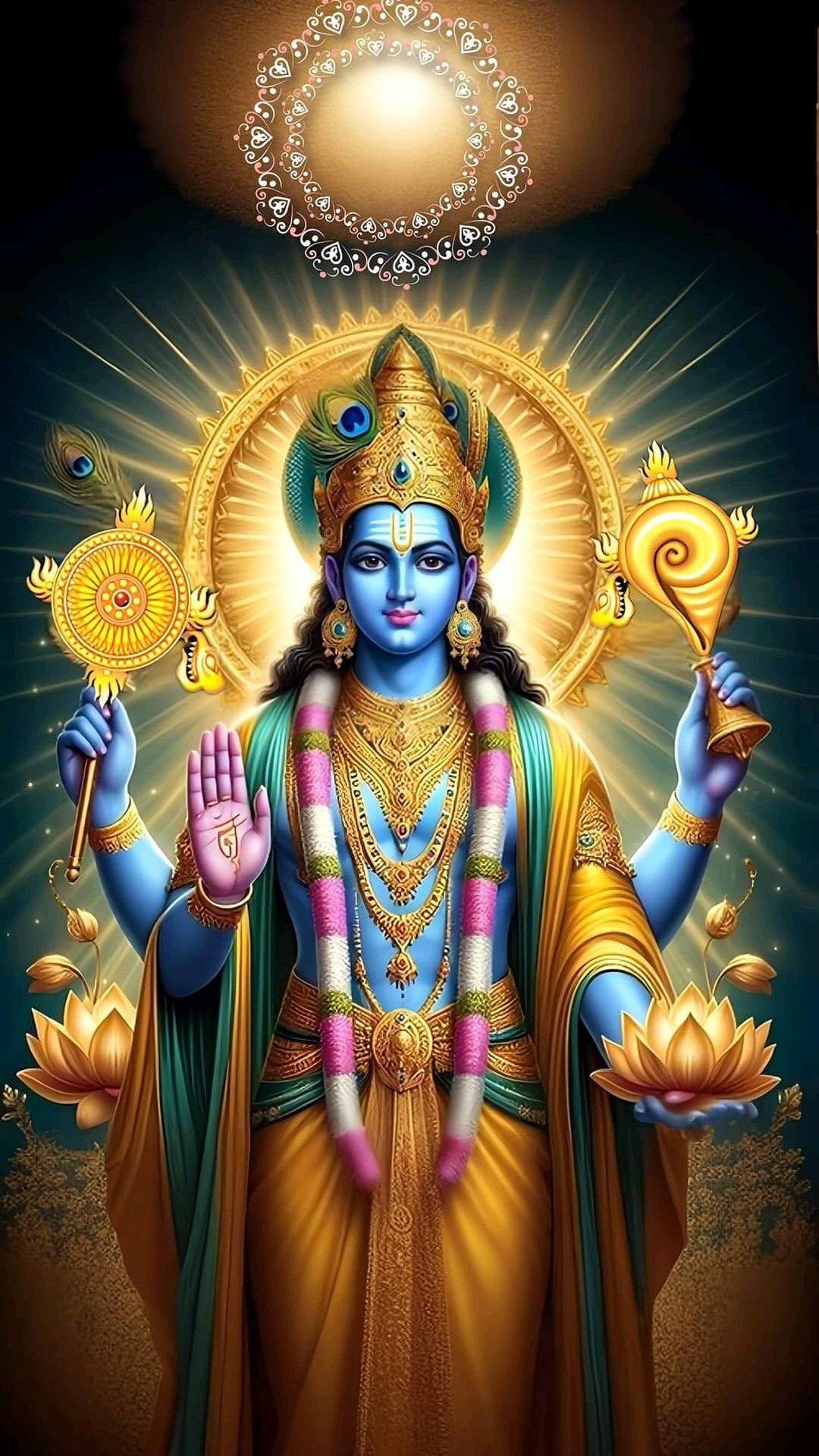 Lord Krishna playing flute, divine aura