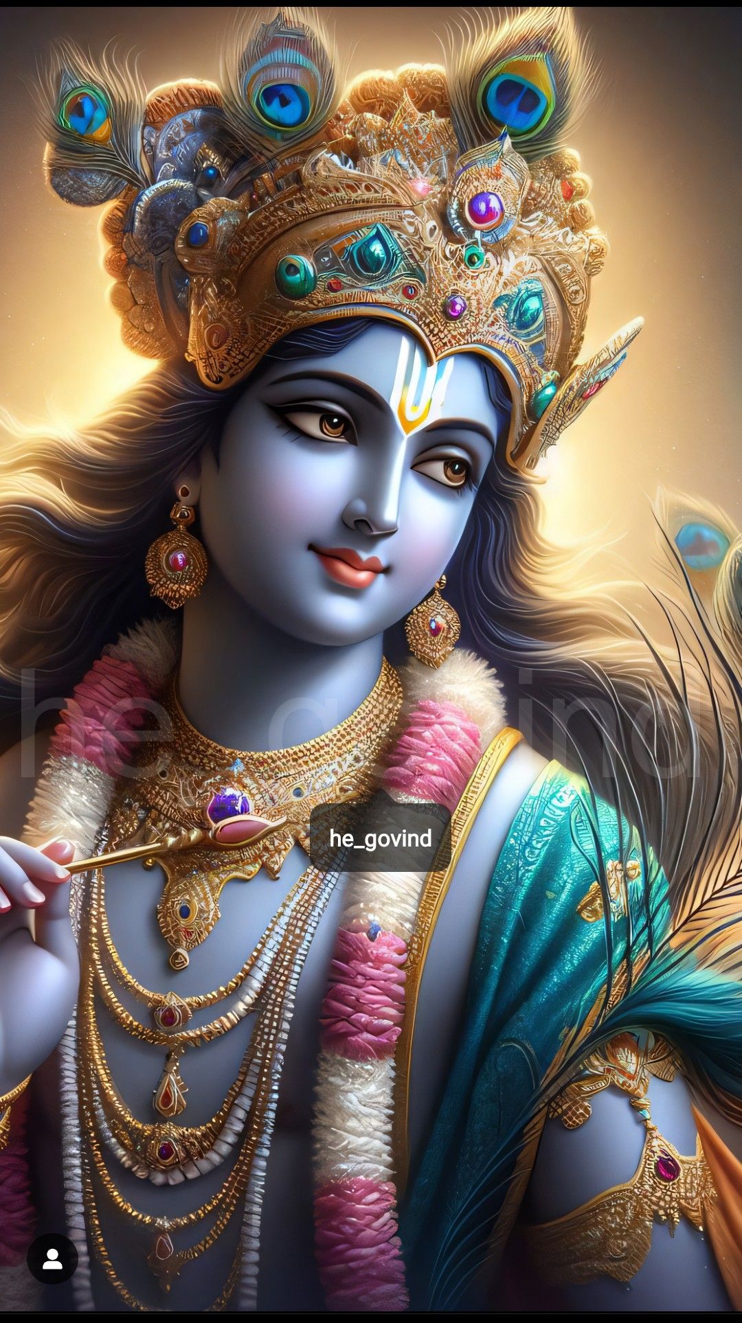 Lord Krishna with flute and peacock feather