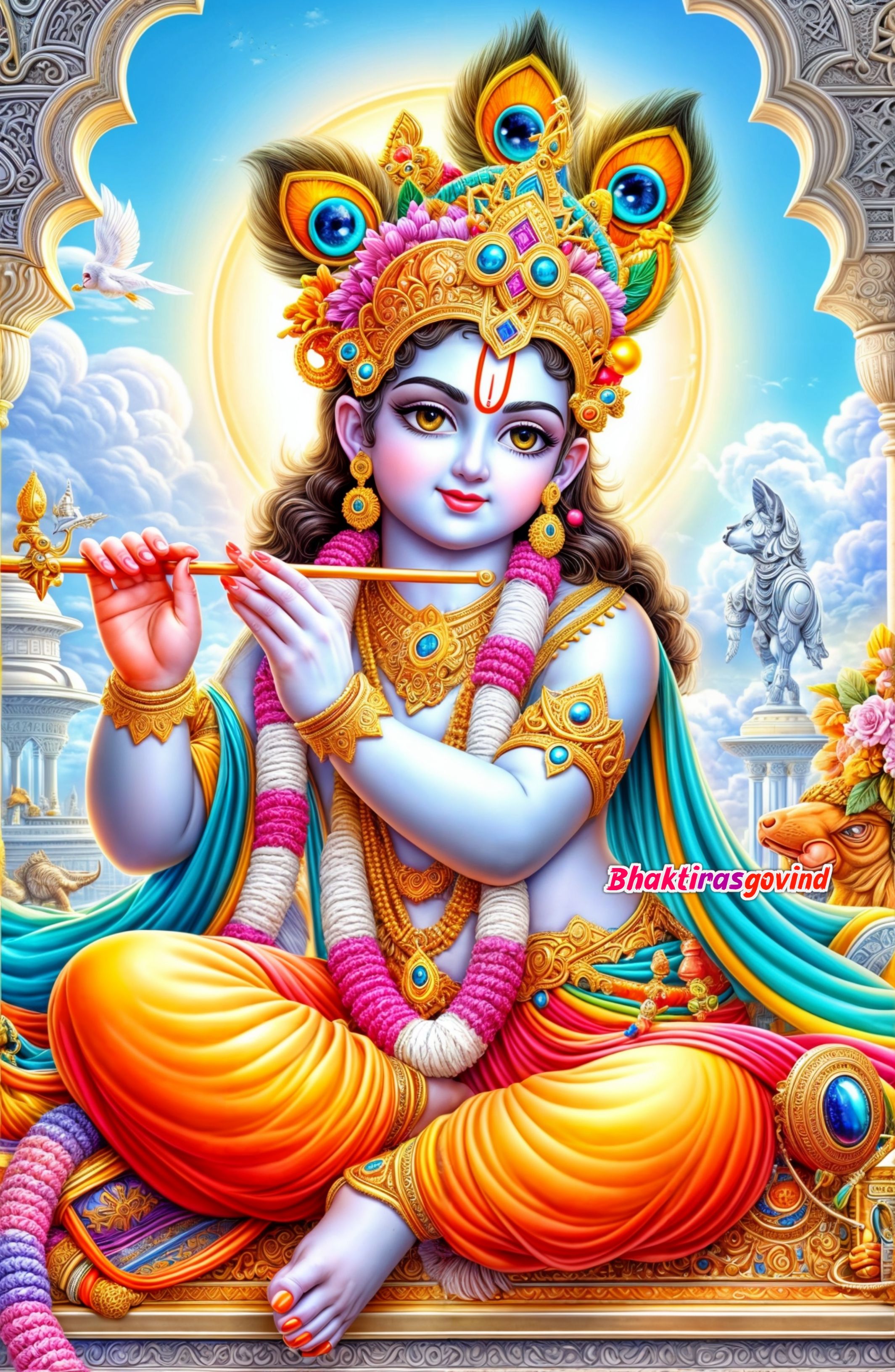 Lord Krishna playing a flute, divine image