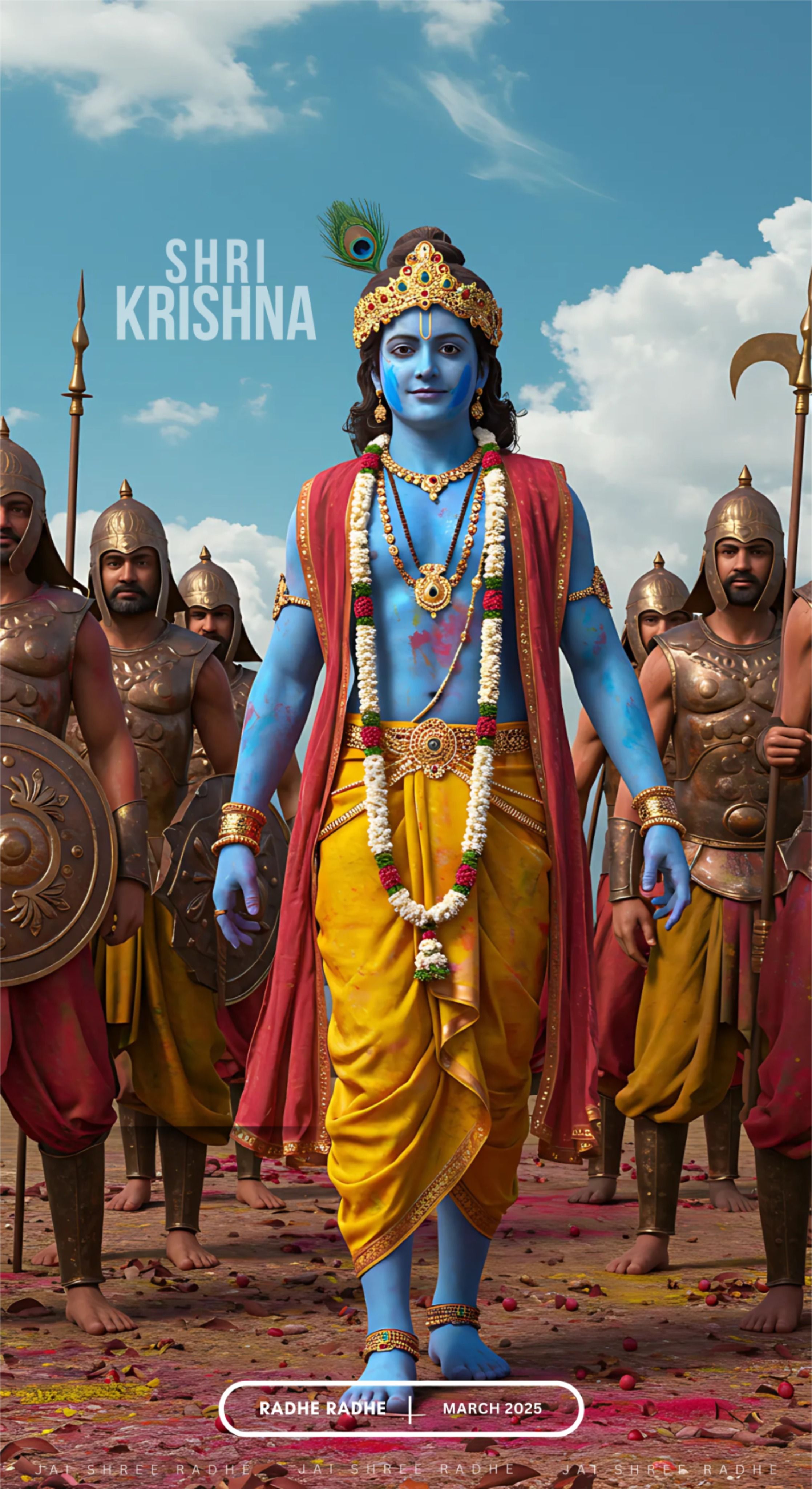 Lord Krishna with protective warriors.