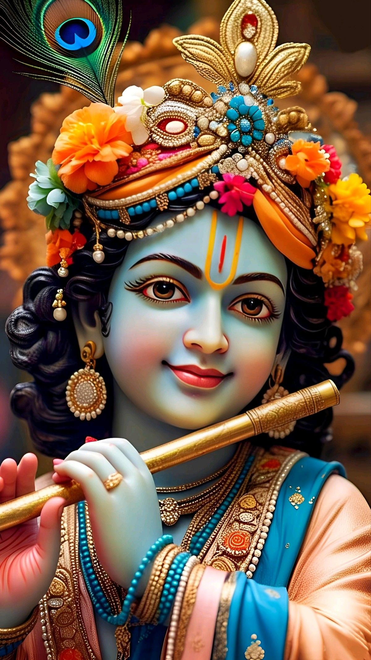 Krishna playing the flute, divine portrait.
