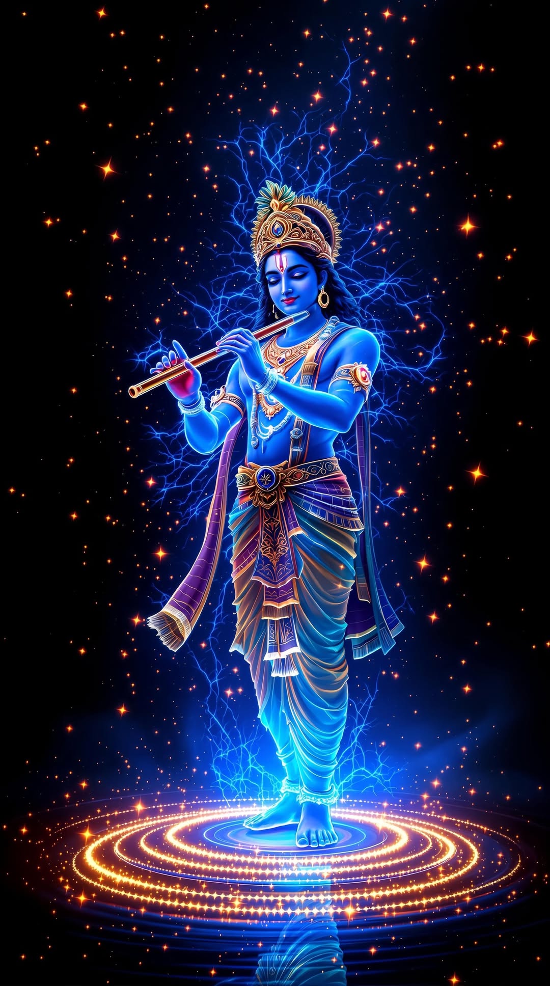 Krishna playing flute amidst the stars