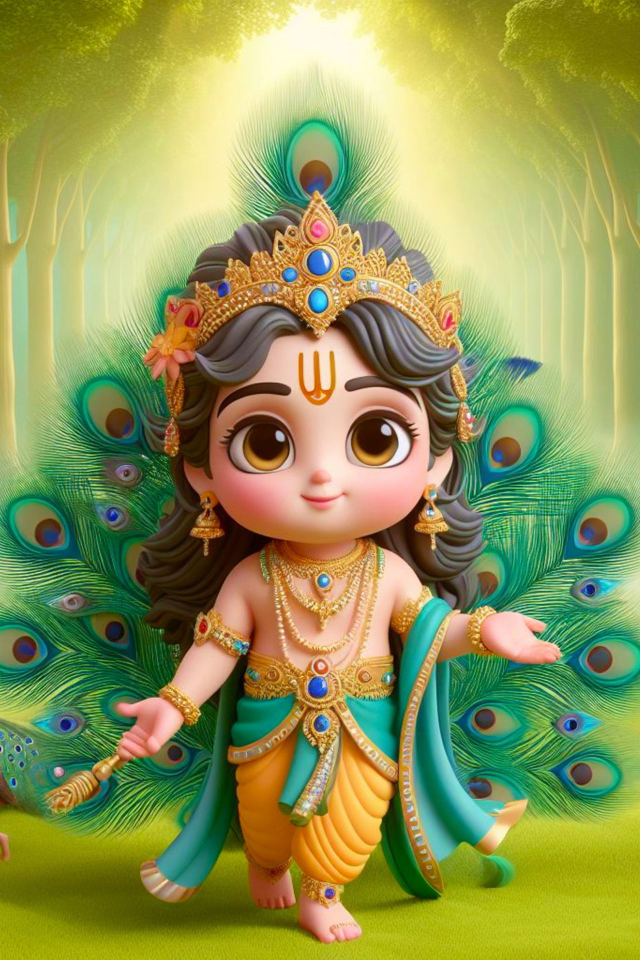 Cute baby Krishna with peacock feather.