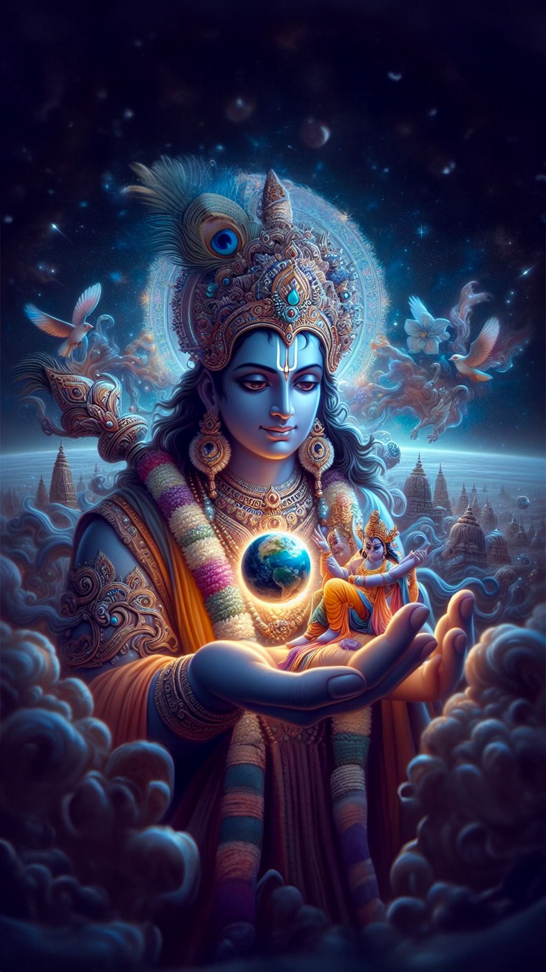 Krishna holding the world in hands