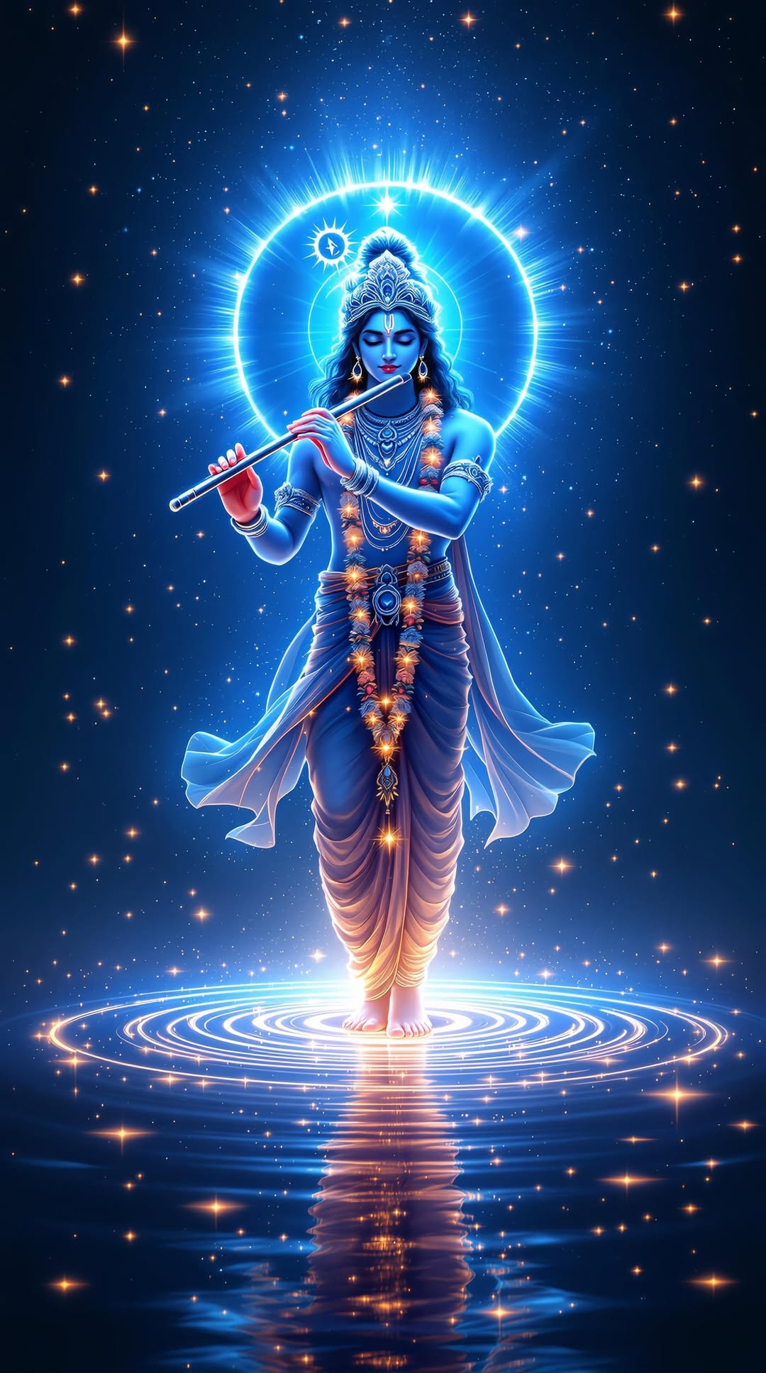 Krishna playing the flute in cosmos