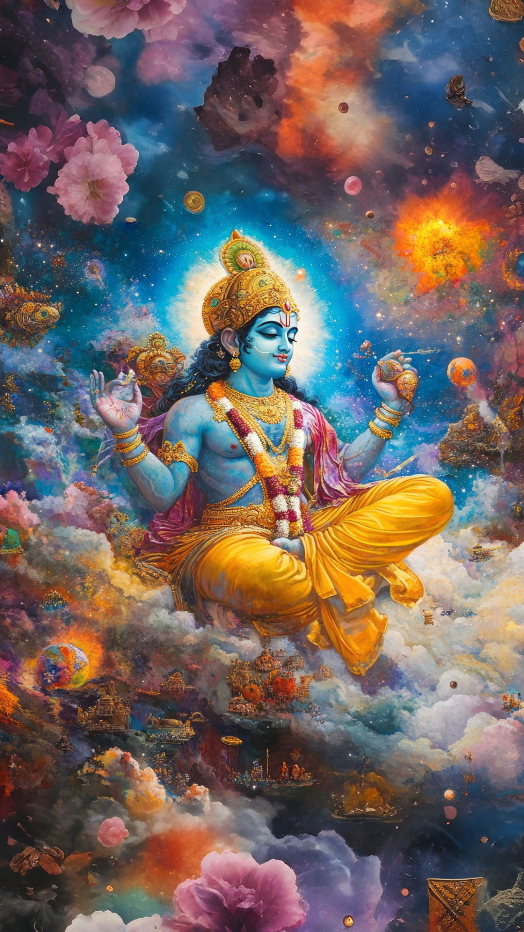 Lord Krishna amidst a cosmic galaxy