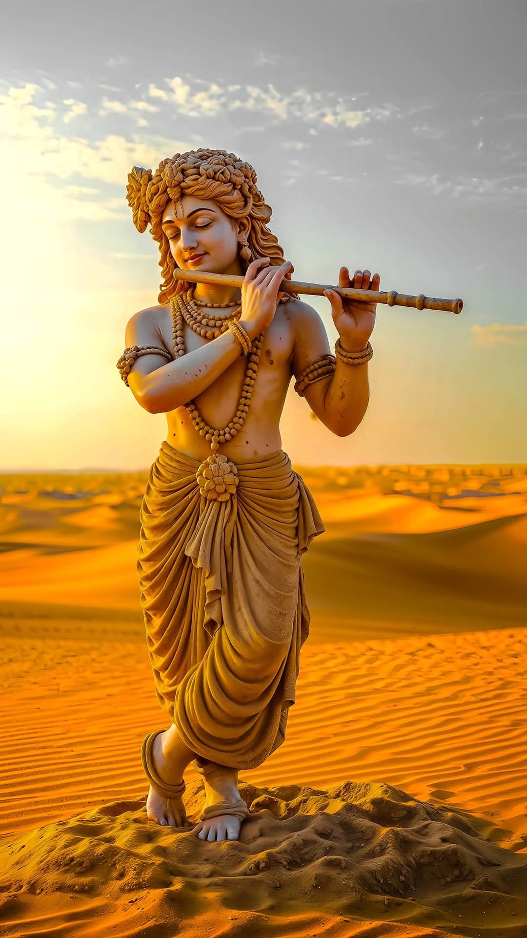 Krishna playing flute in the desert