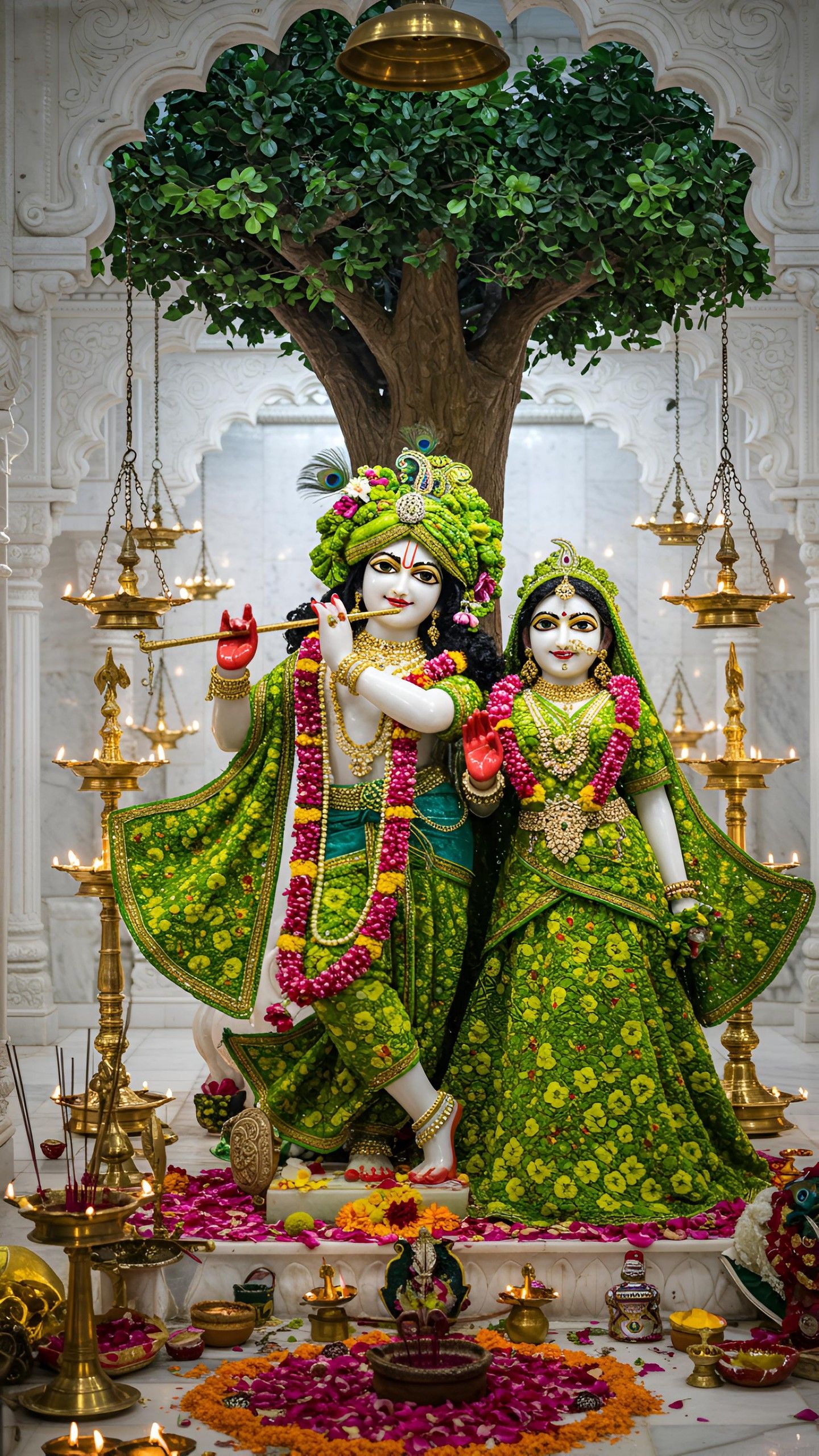 Krishna and Radha adorned in flowers