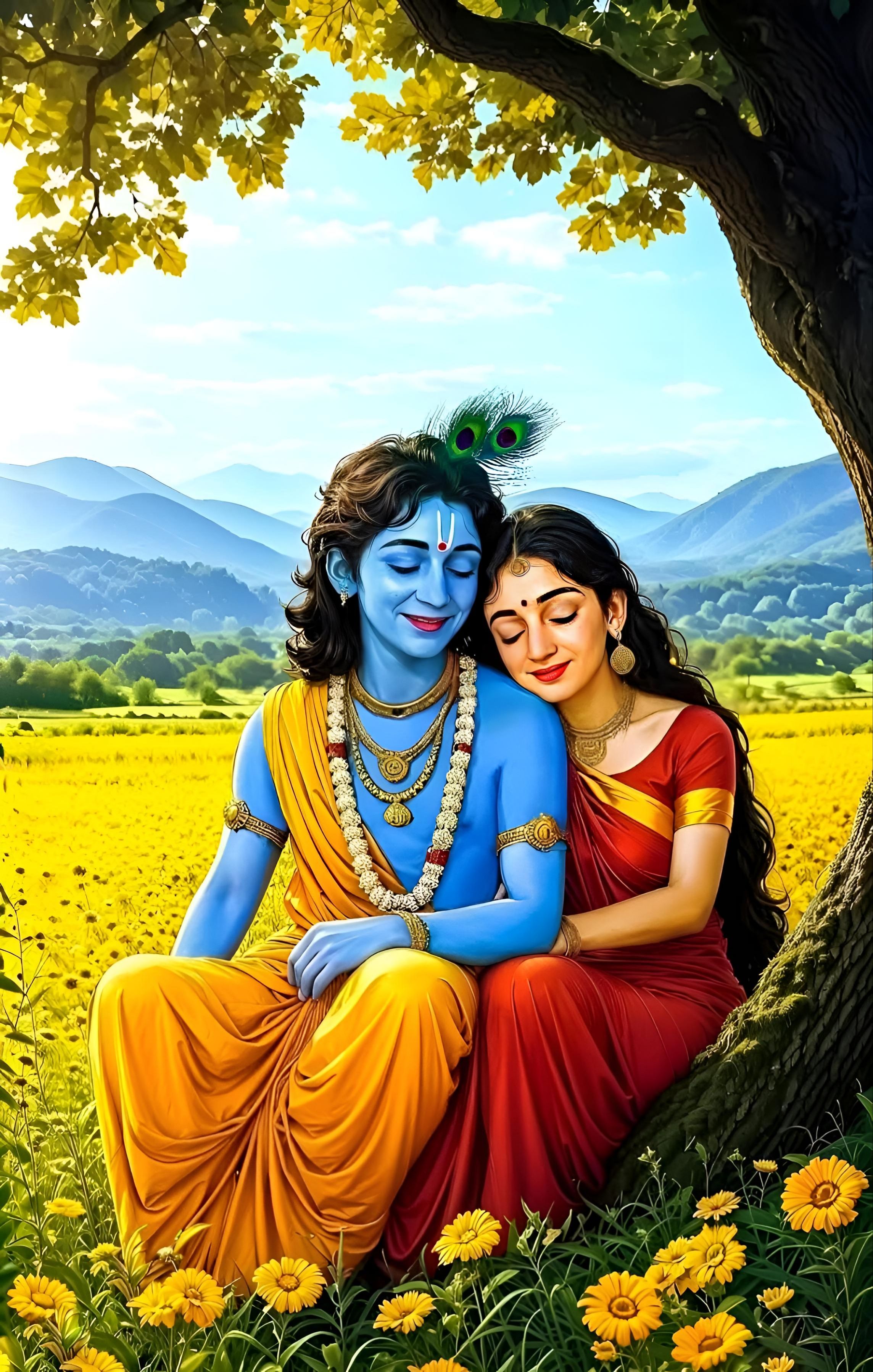 Krishna Radha serene loving divine couple