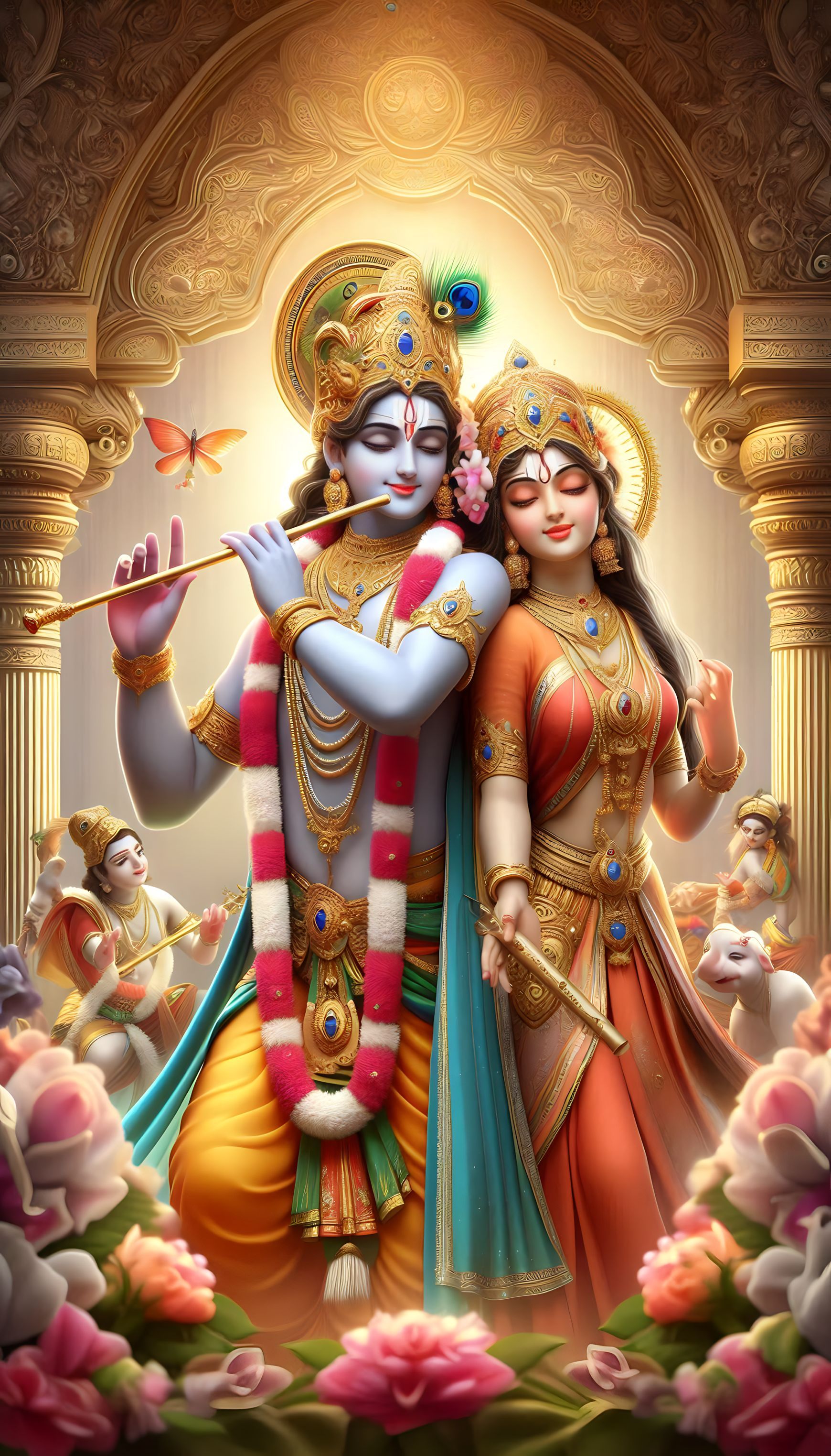 Krishna and Radha share a loving gaze
