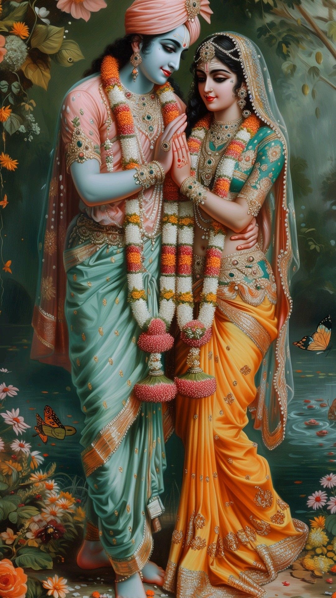 Radha and Krishna in loving embrace