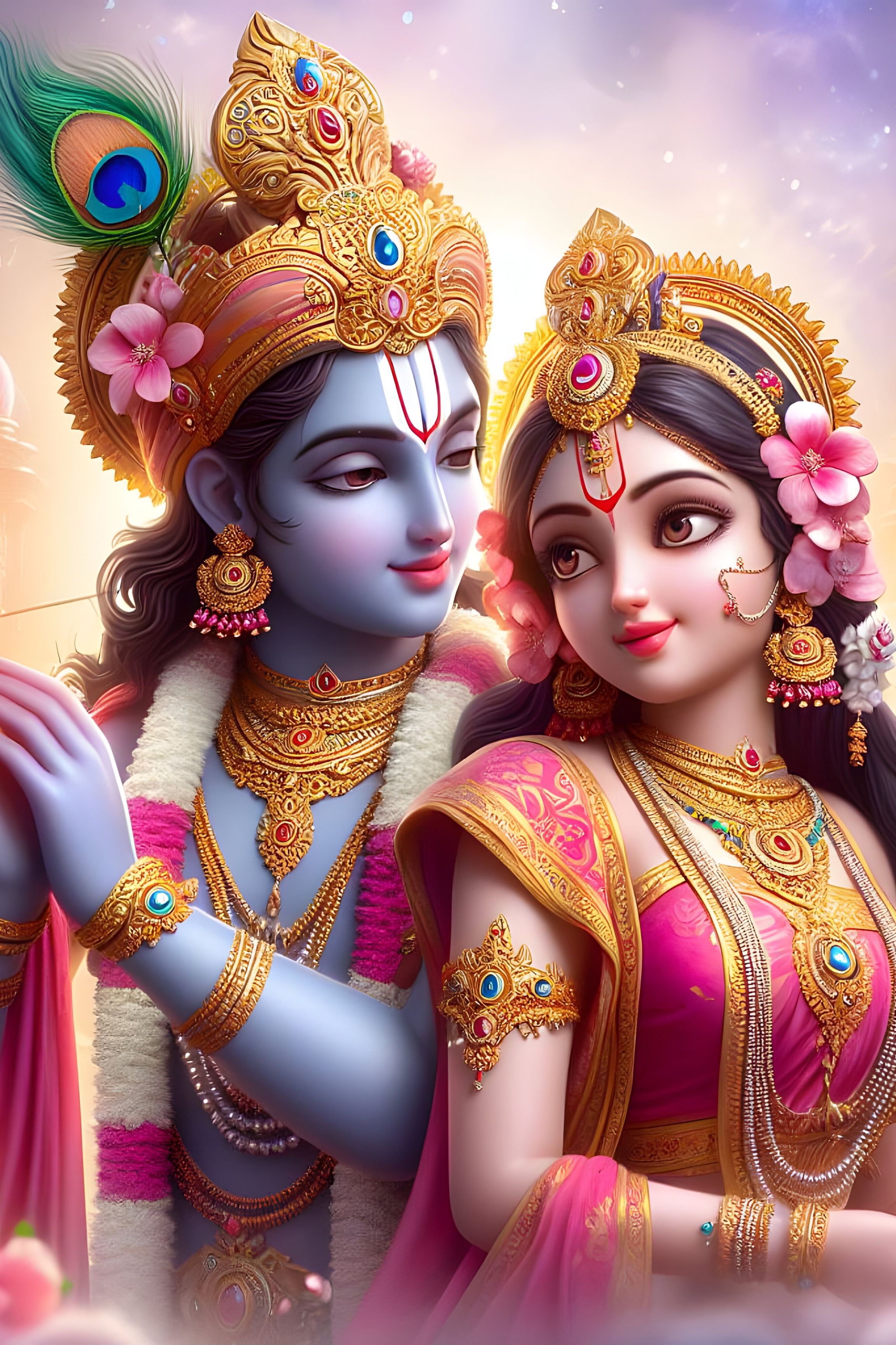 Krishna and Radha divine loving portrait