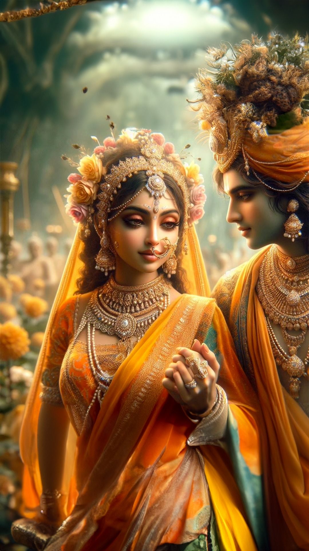 Krishna and Radha divine embrace wallpaper