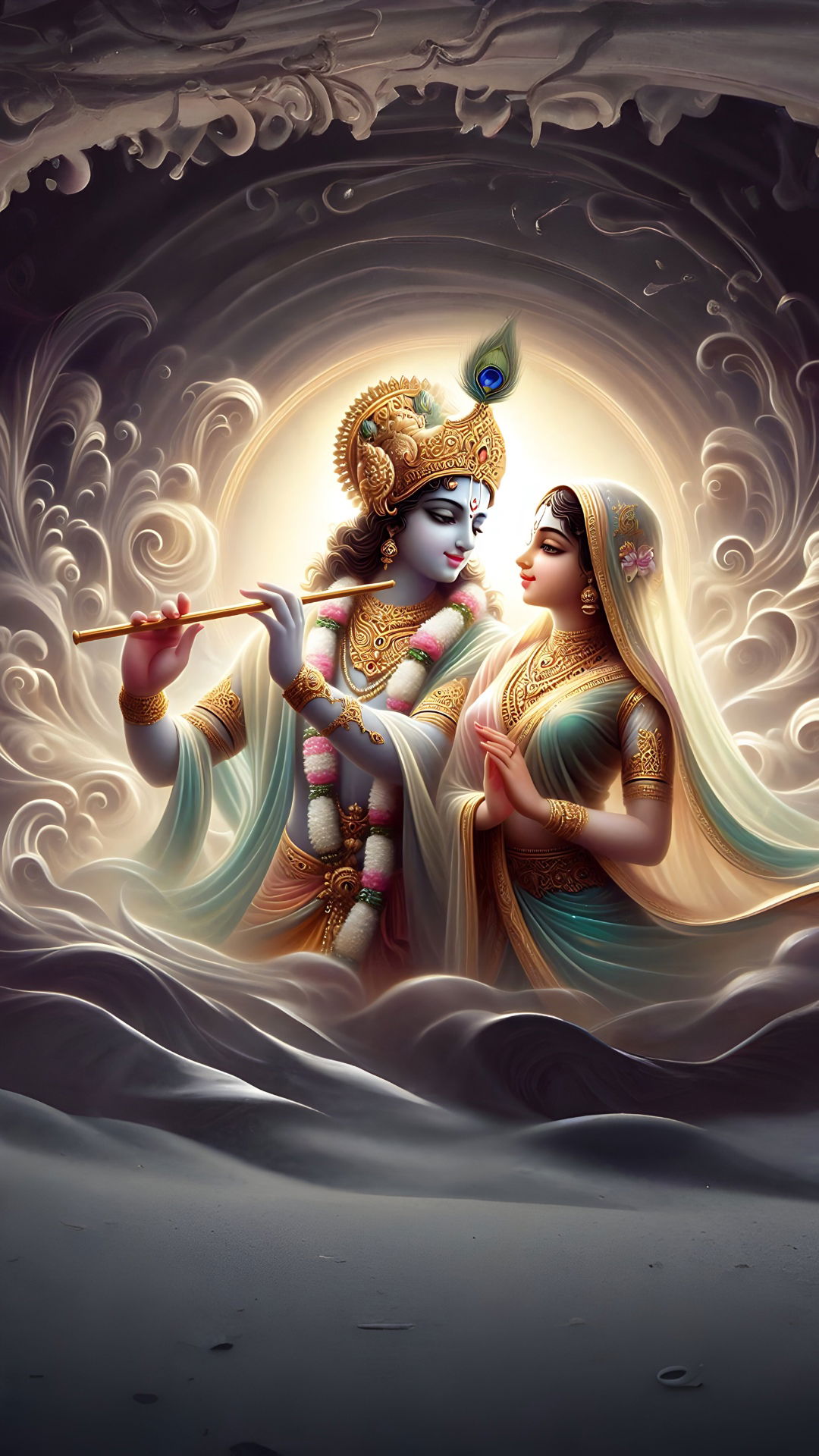 Krishna and Radha\'s divine love scene