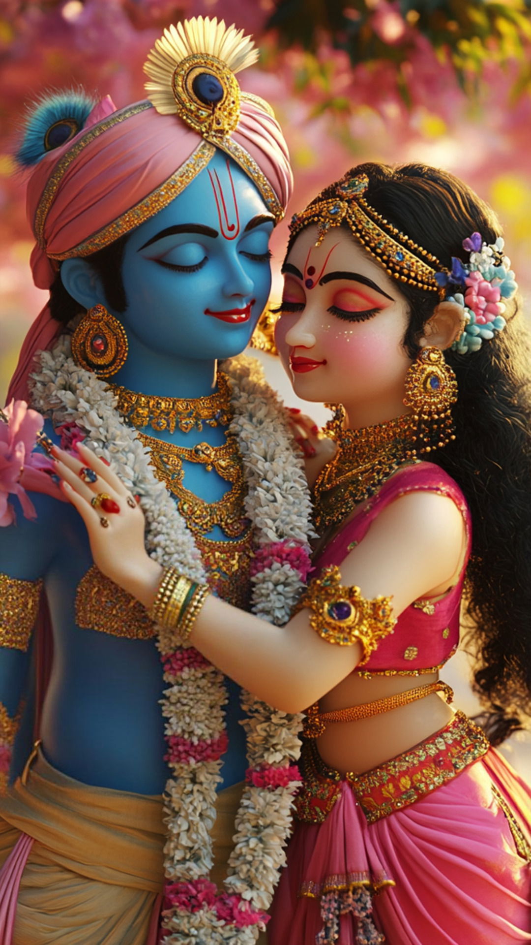 Krishna and Radha in loving embrace.