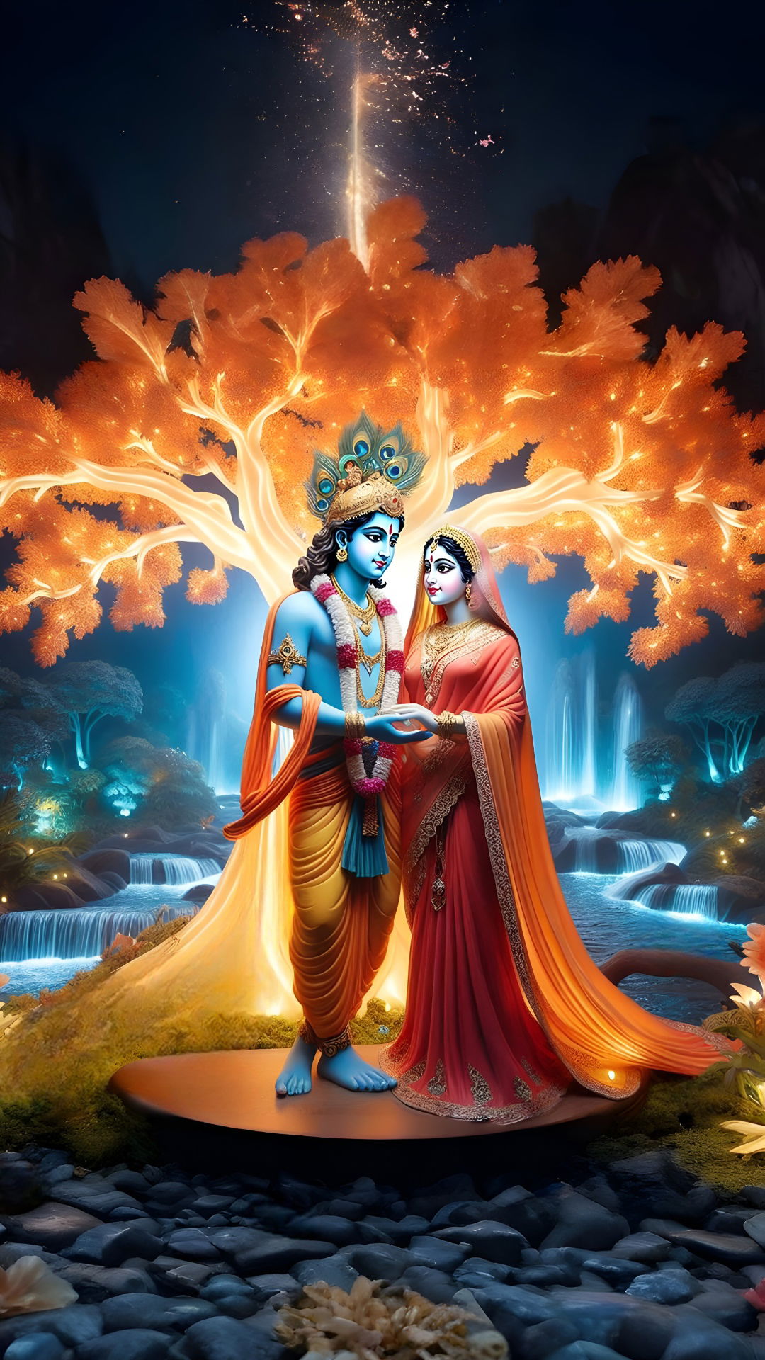 Krishna and Radha in enchanted forest