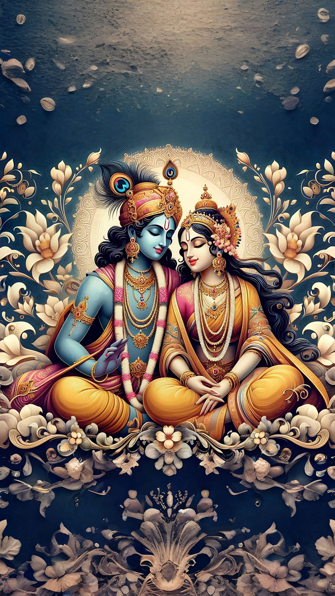 Krishna and Radha in loving embrace.