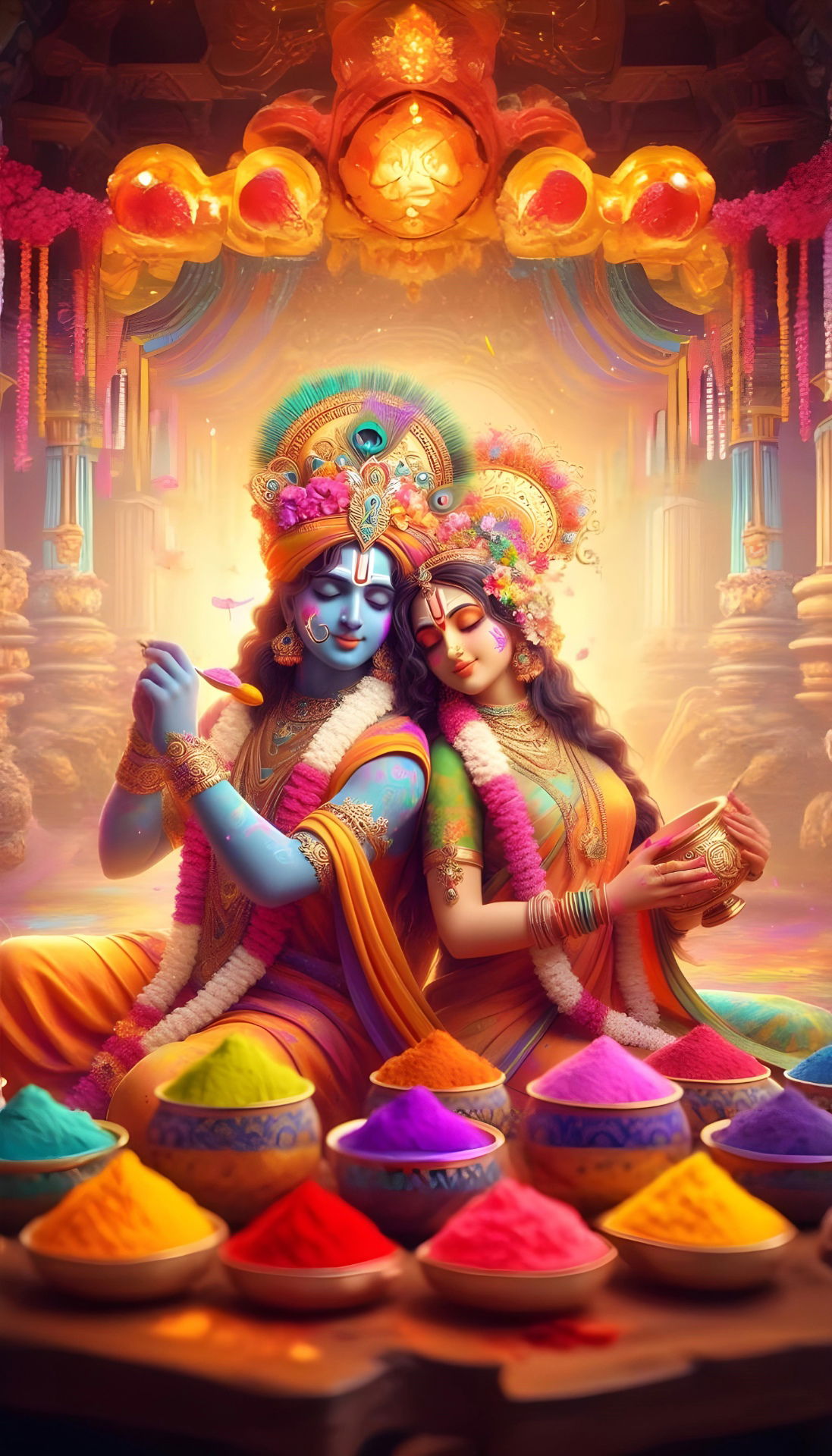 Radha Krishna celebrate vibrant Holi festival