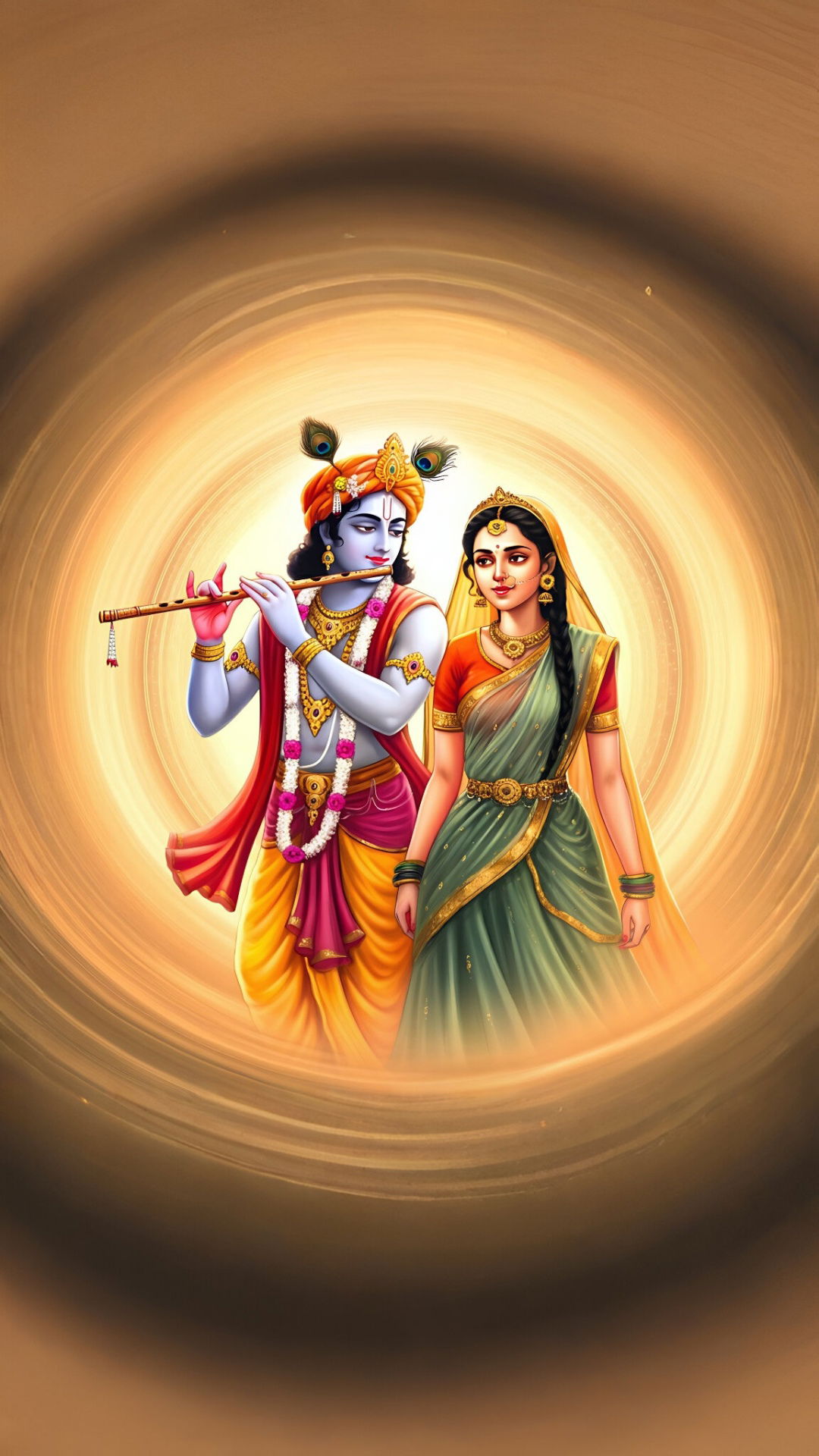 Krishna and Radha playing the flute