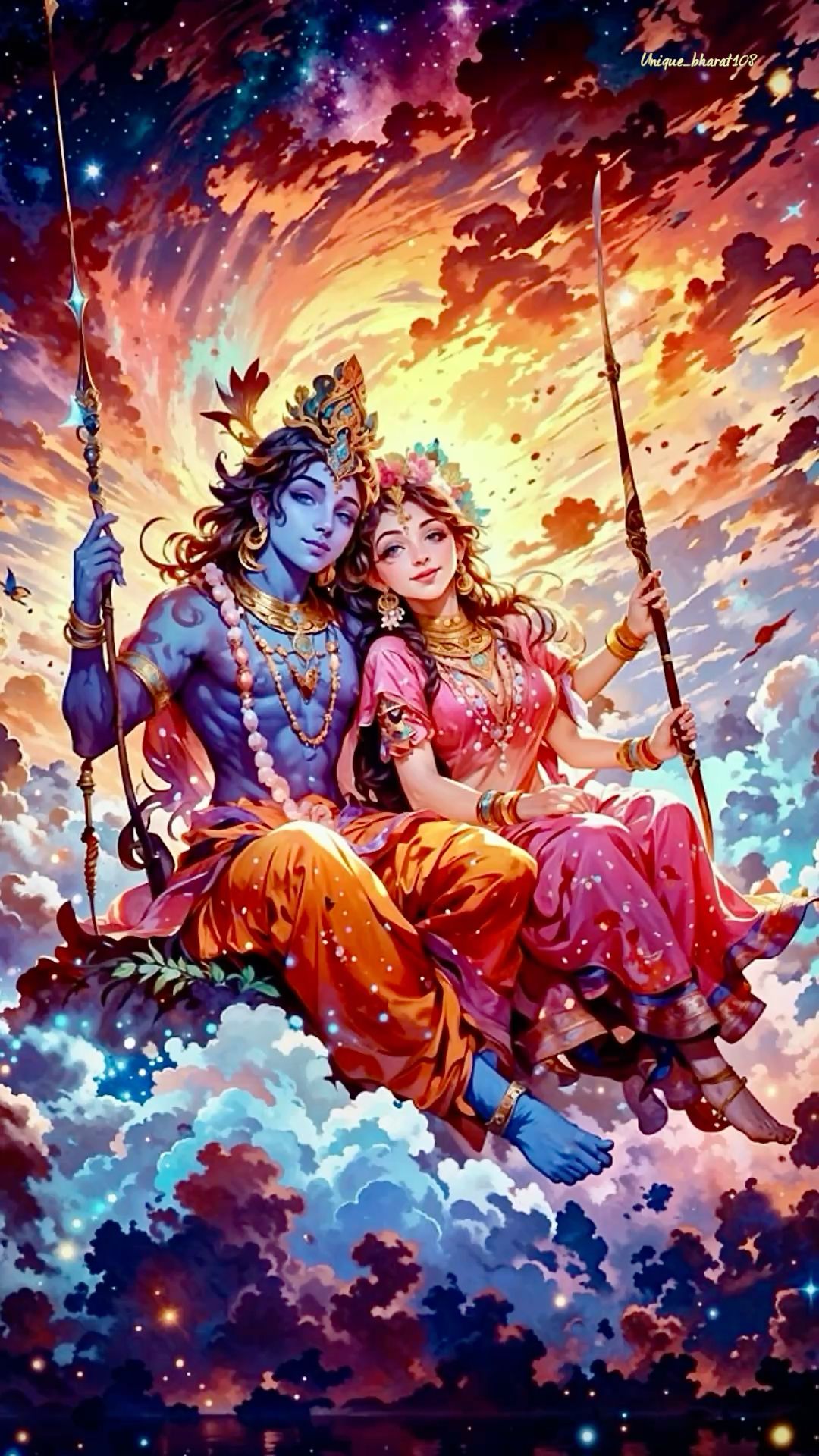 Radha and Krishna swinging blissfully