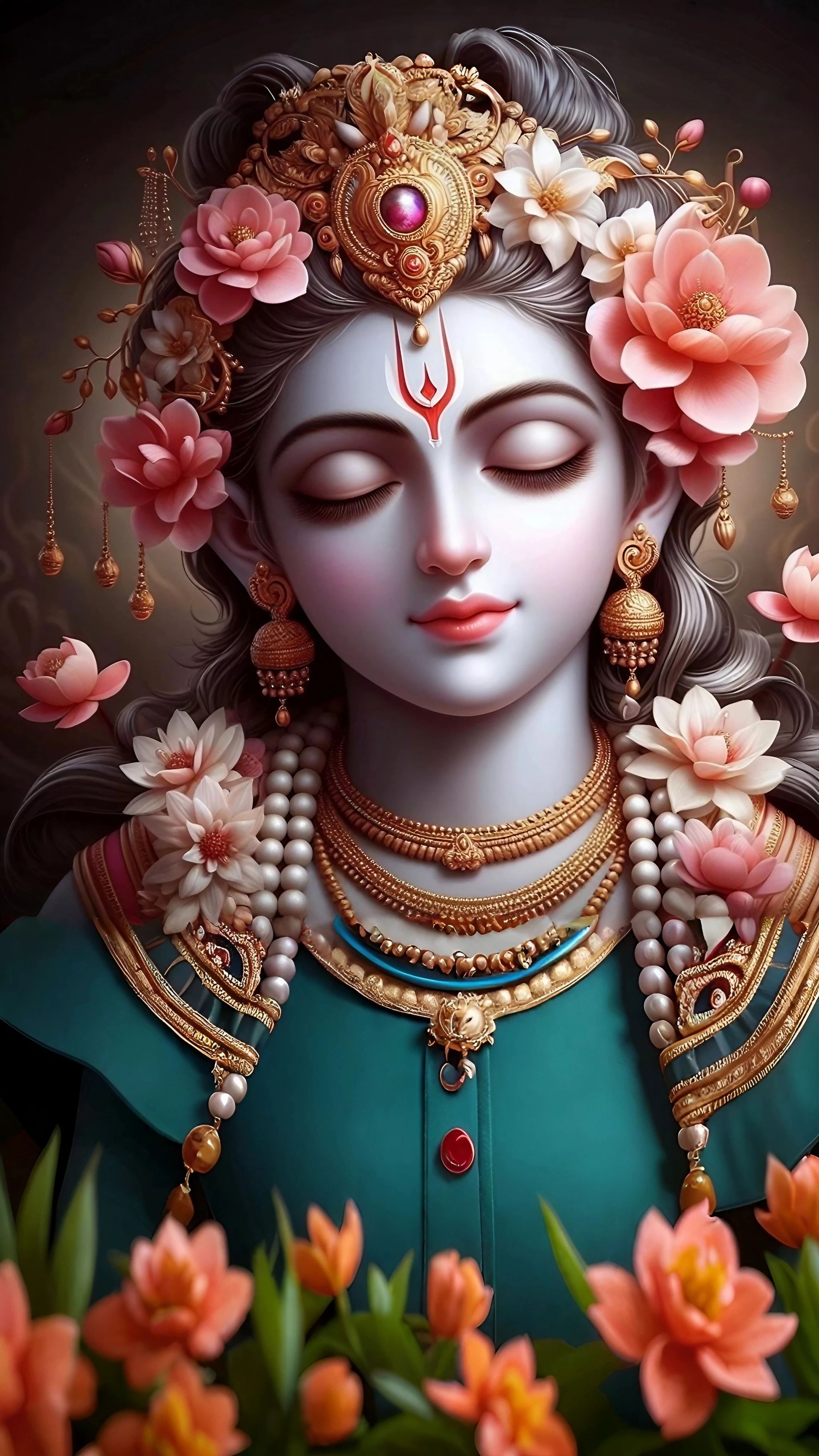Krishna with floral crown, divine portrait