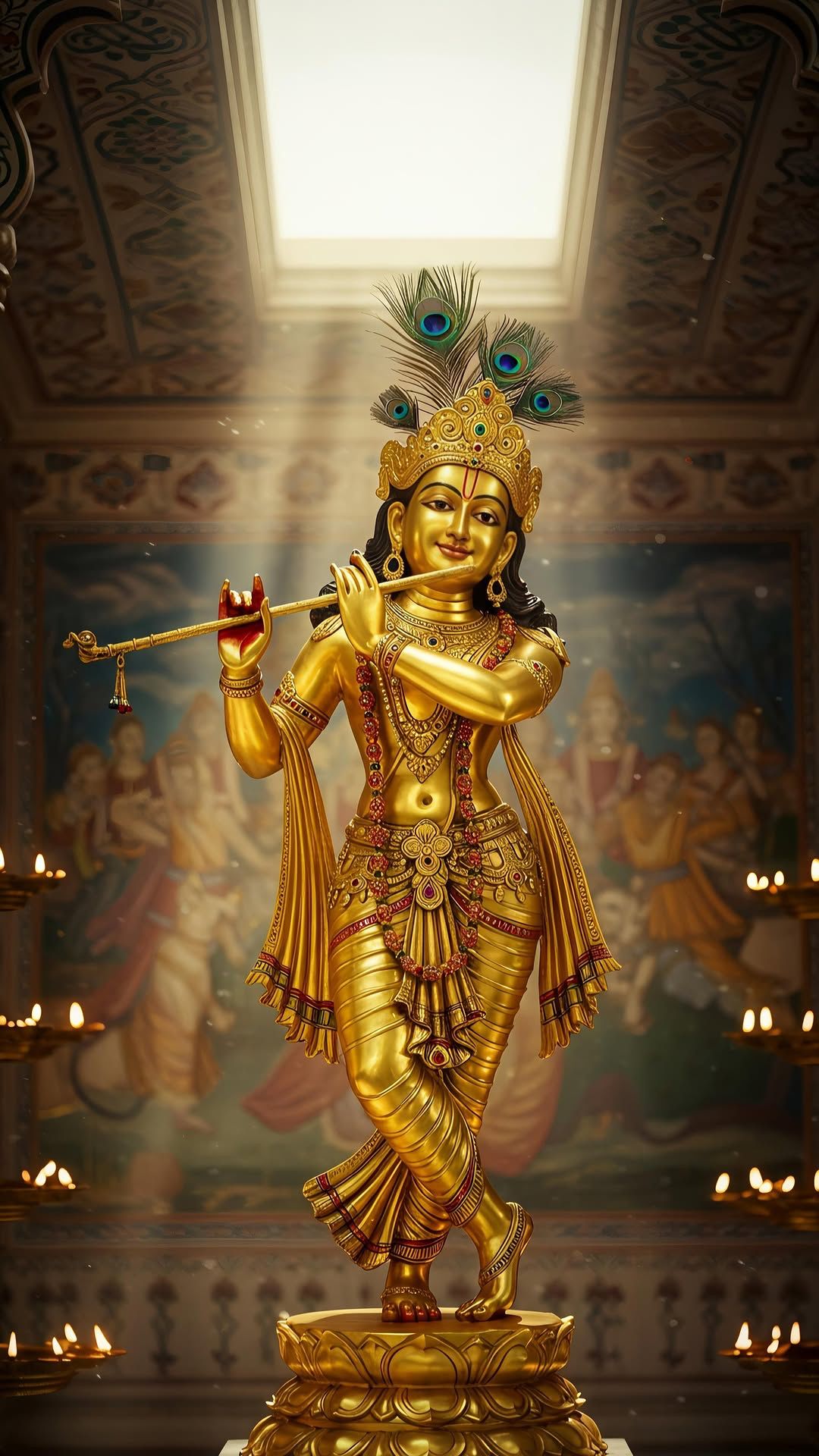 Lord Krishna playing the flute, golden idol