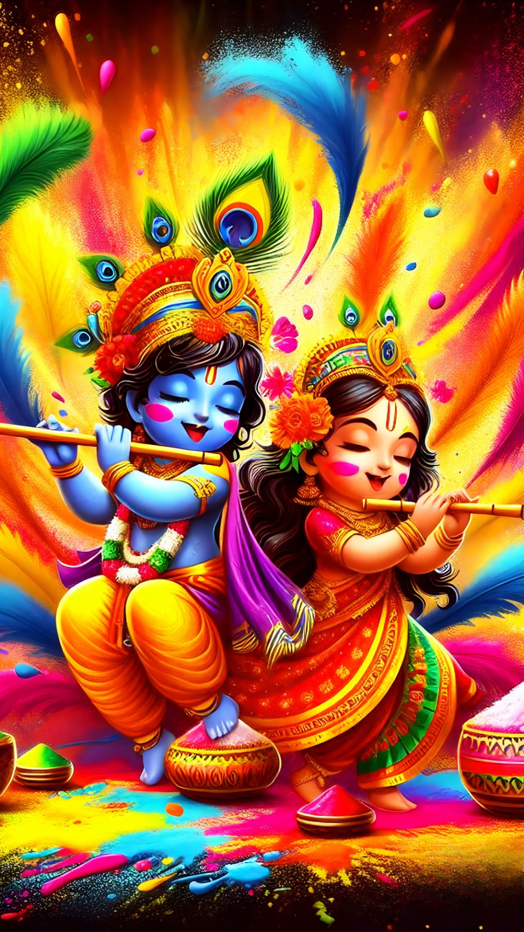 Krishna and Radha celebrating Holi.