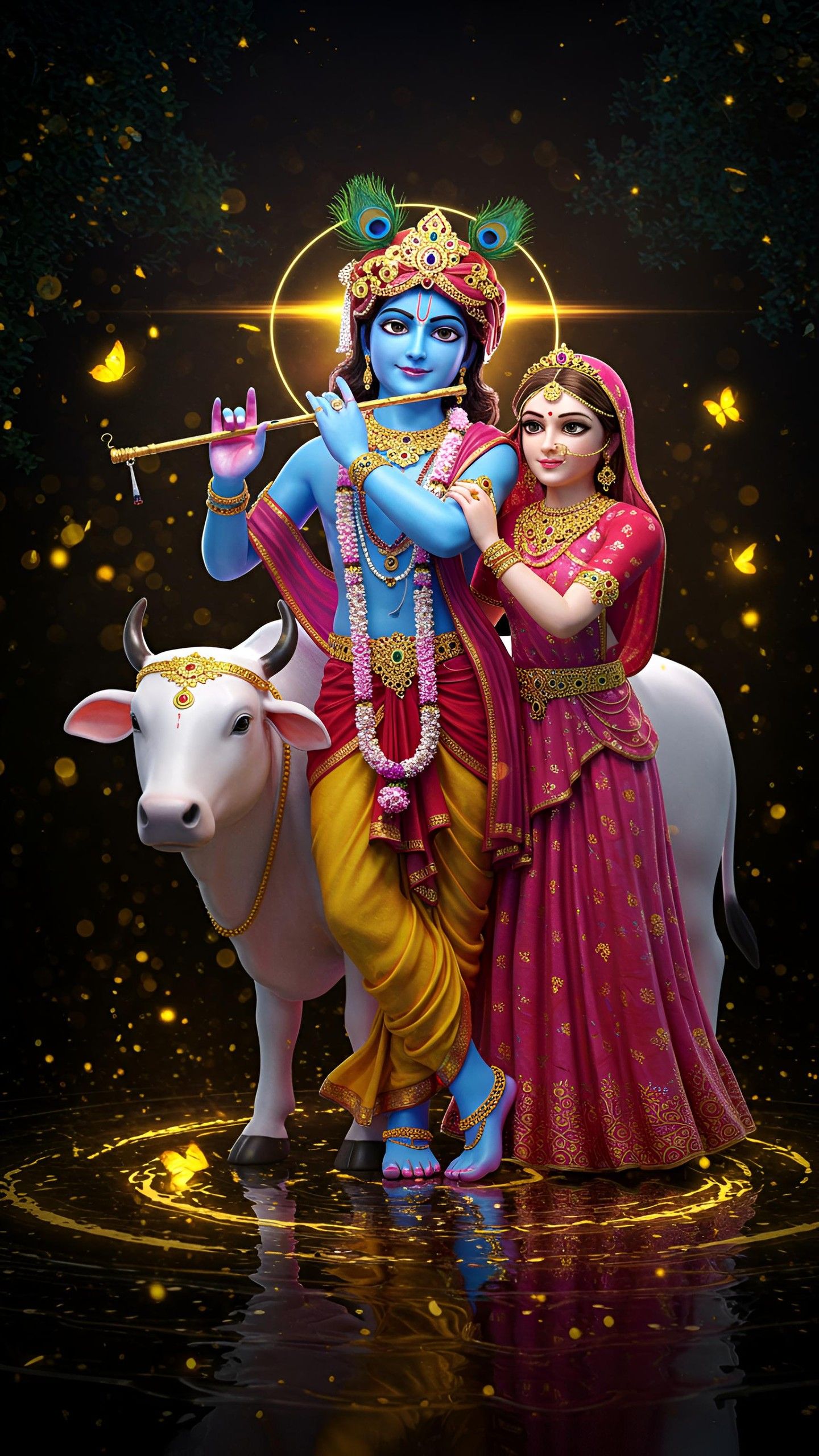 Krishna and Radha divine loving embrace