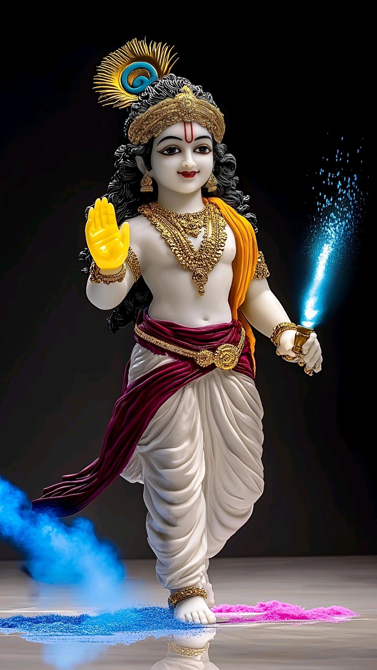 Bal Krishna giving blessing with flute